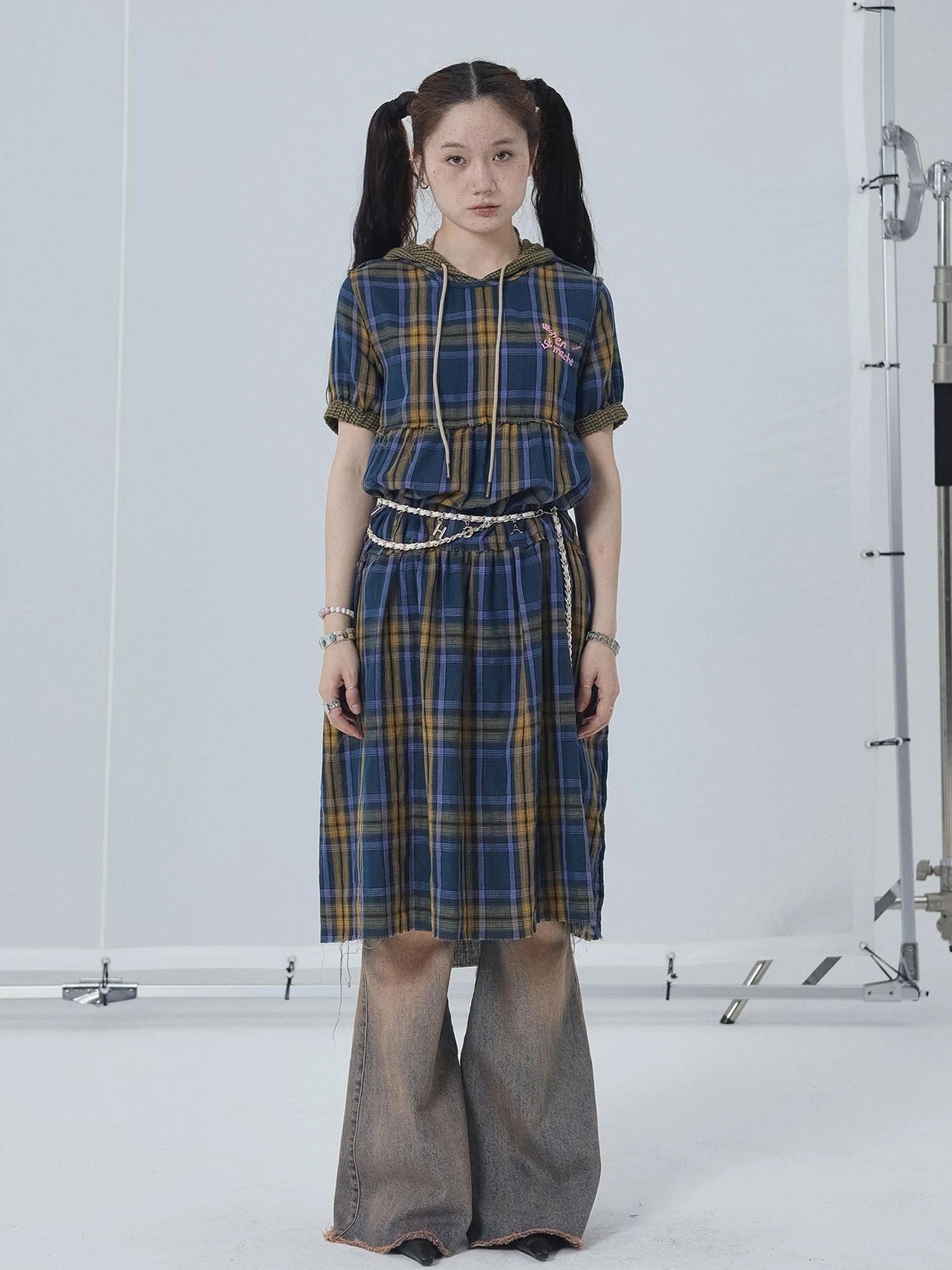 Reversible Plaid Trim Vintage A Line Dress For Summer Fall