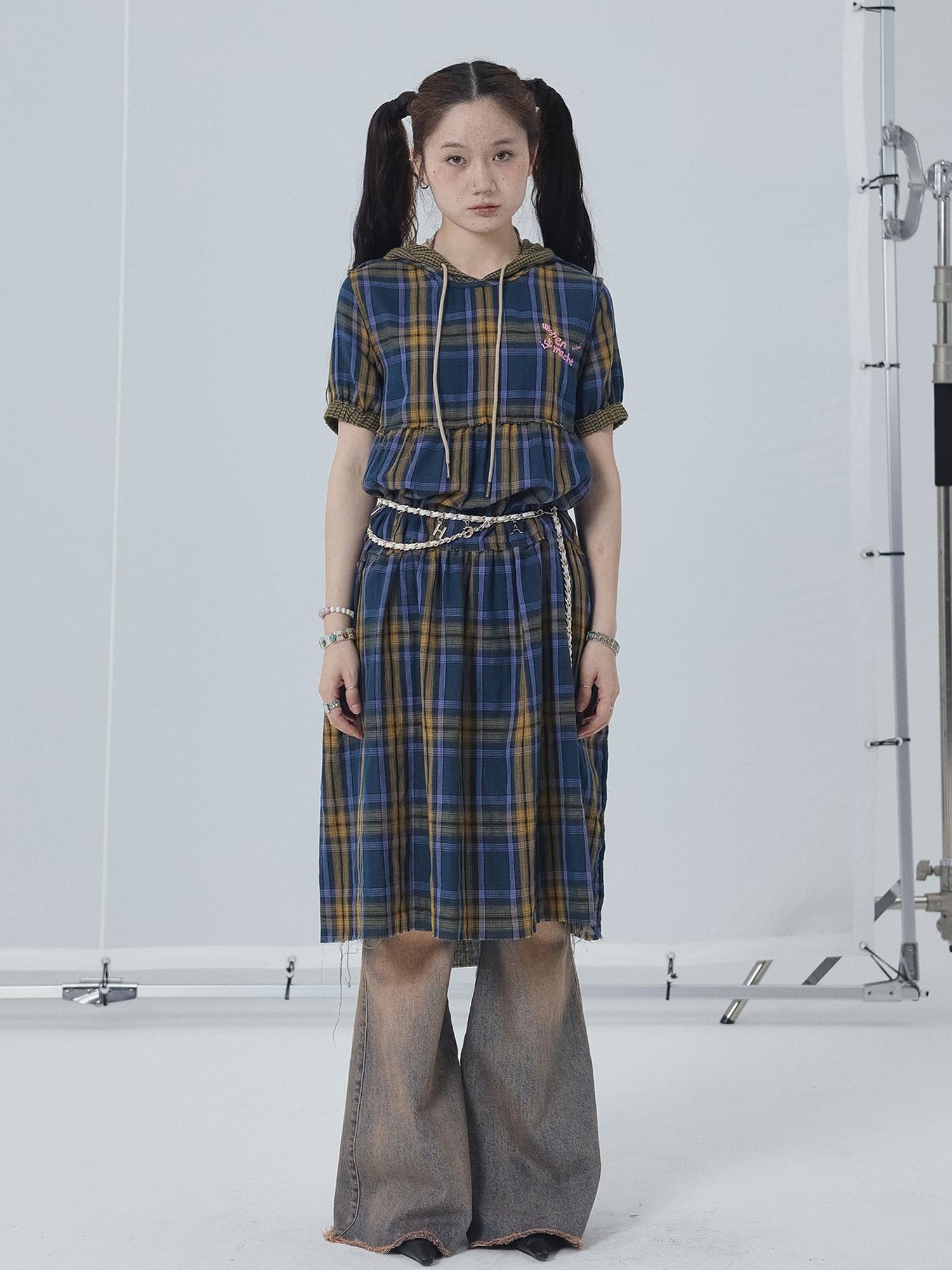 Achihara Reversible Plaid Trim Vintage A Line Dress For Summer Fall