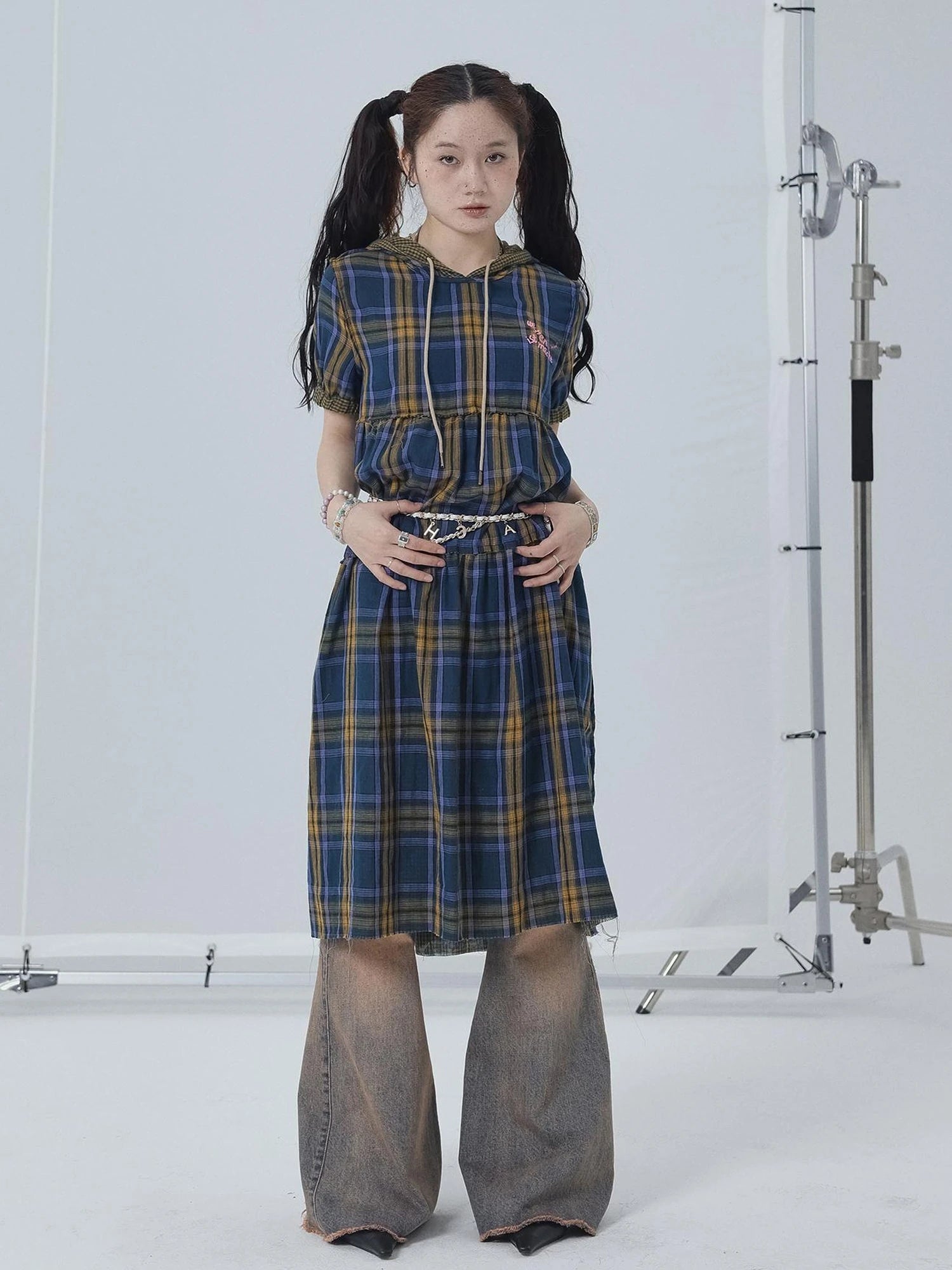 Reversible Plaid Trim Vintage A Line Dress For Summer Fall
