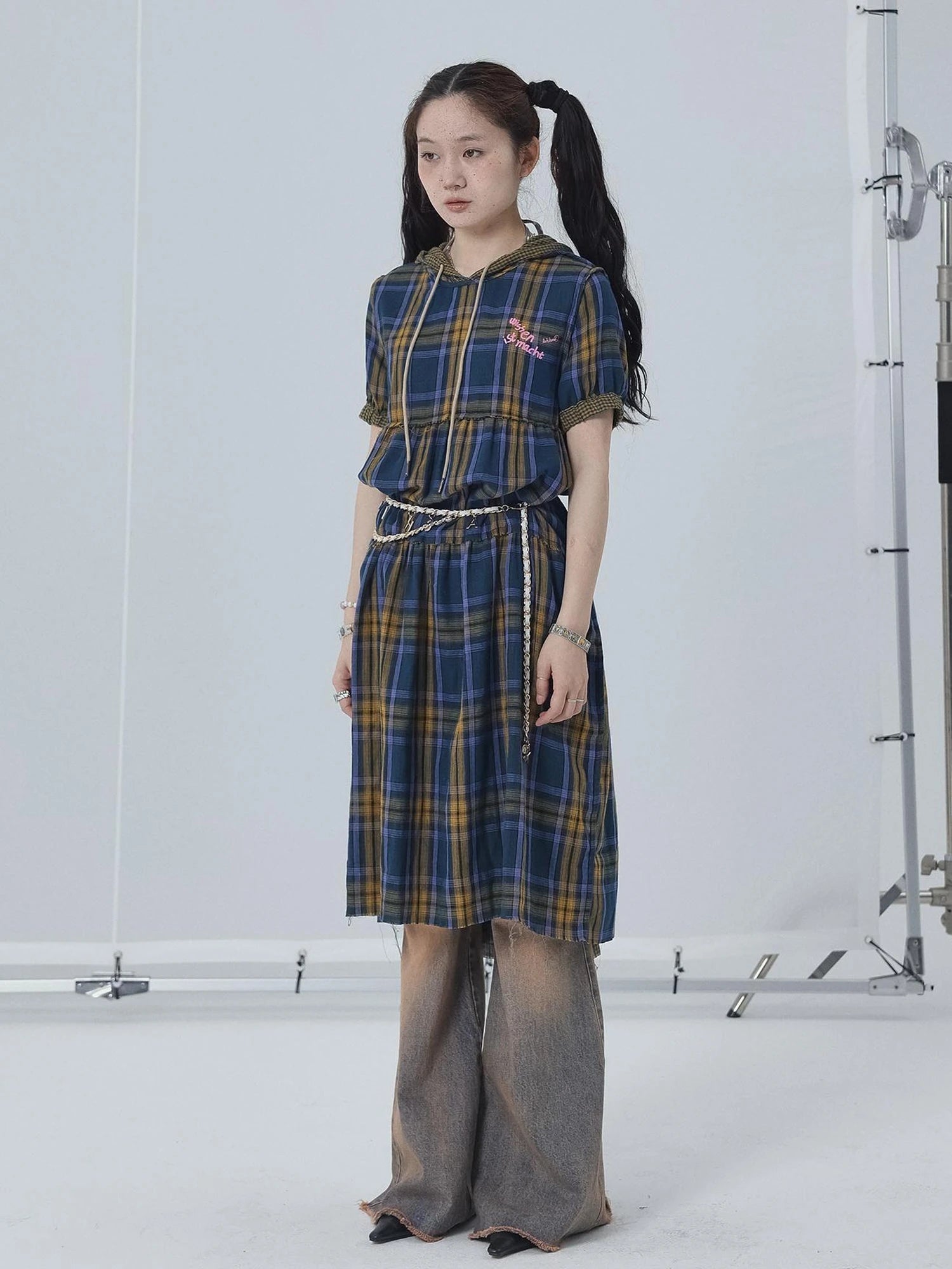 Reversible Plaid Trim Vintage A Line Dress For Summer Fall