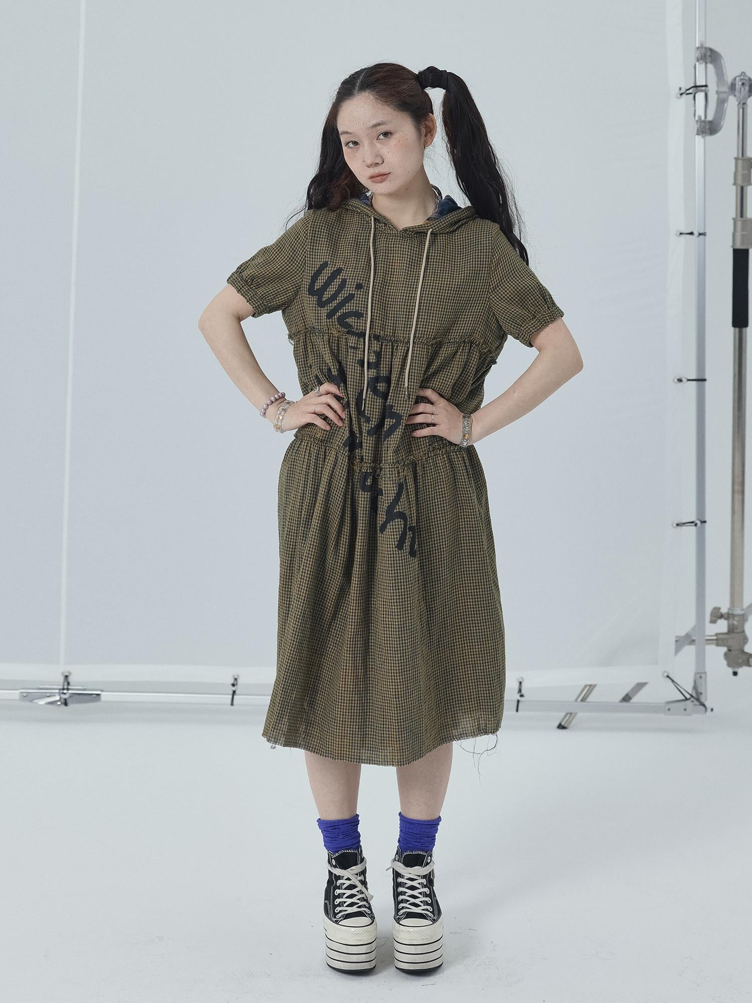 Achihara Reversible Plaid Trim Vintage A Line Dress For Summer Fall