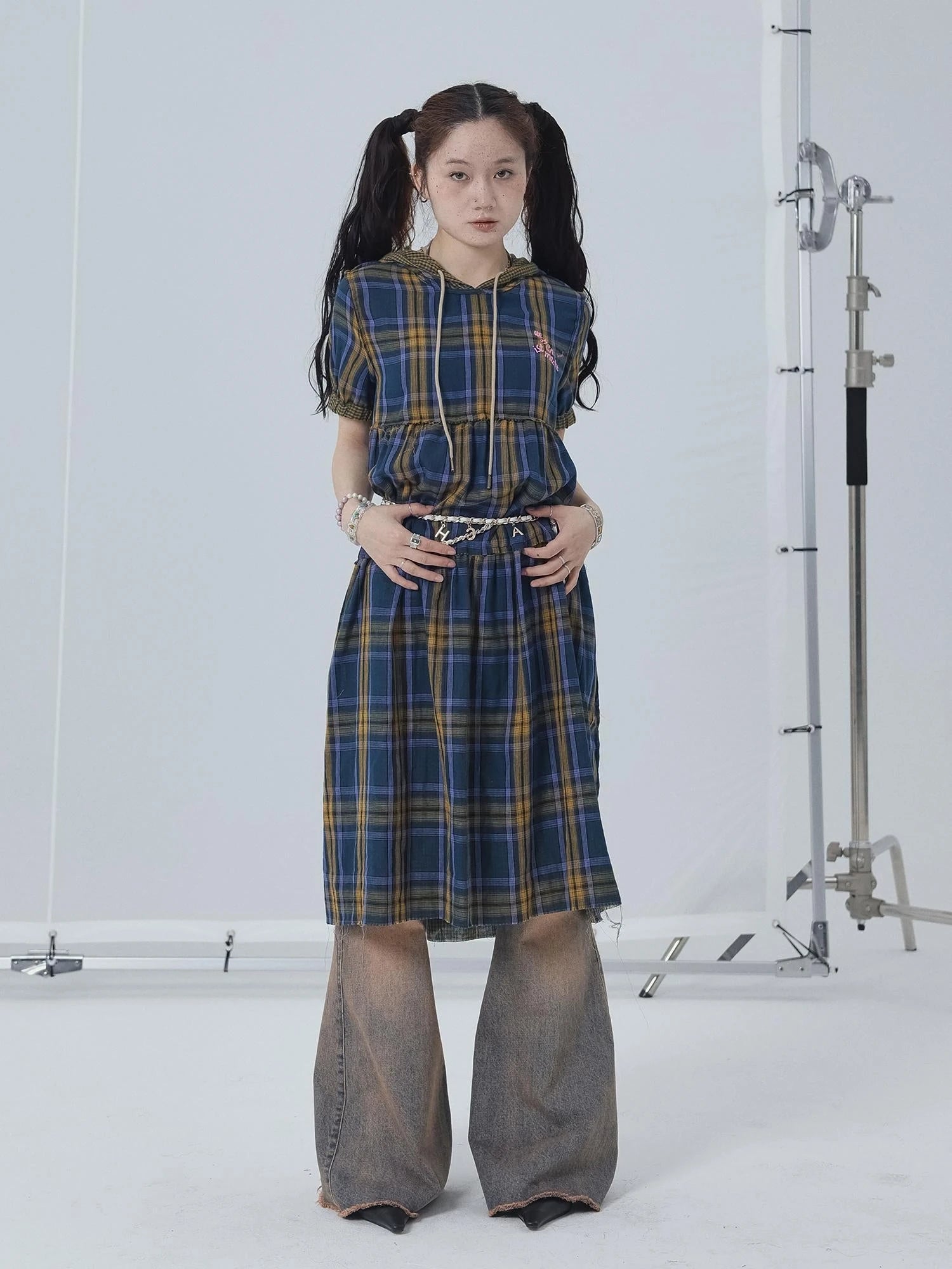 Reversible Plaid Trim Vintage A Line Dress For Summer Fall