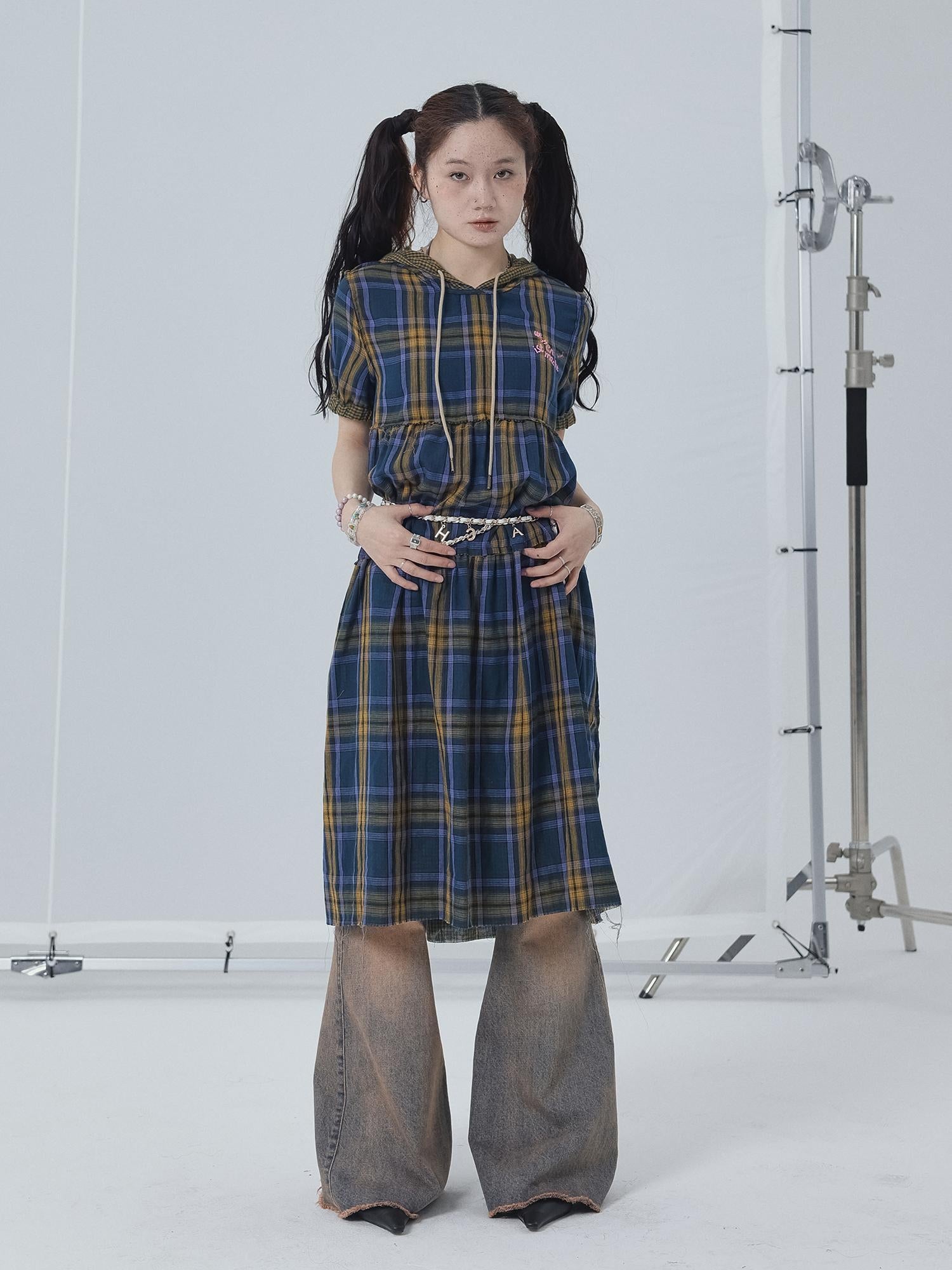 Achihara Reversible Plaid Trim Vintage A Line Dress For Summer Fall