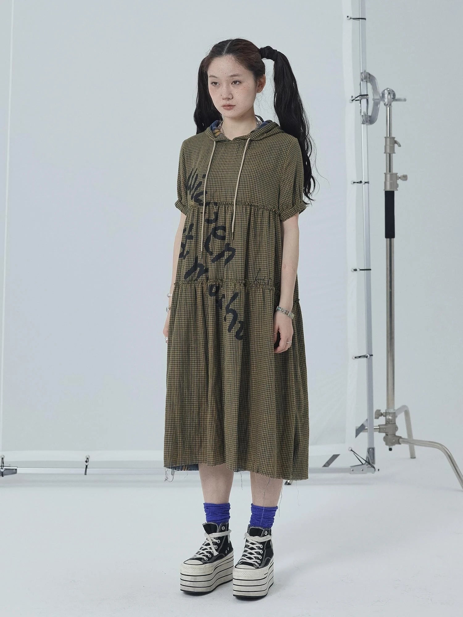 Reversible Plaid Trim Vintage A Line Dress For Summer Fall