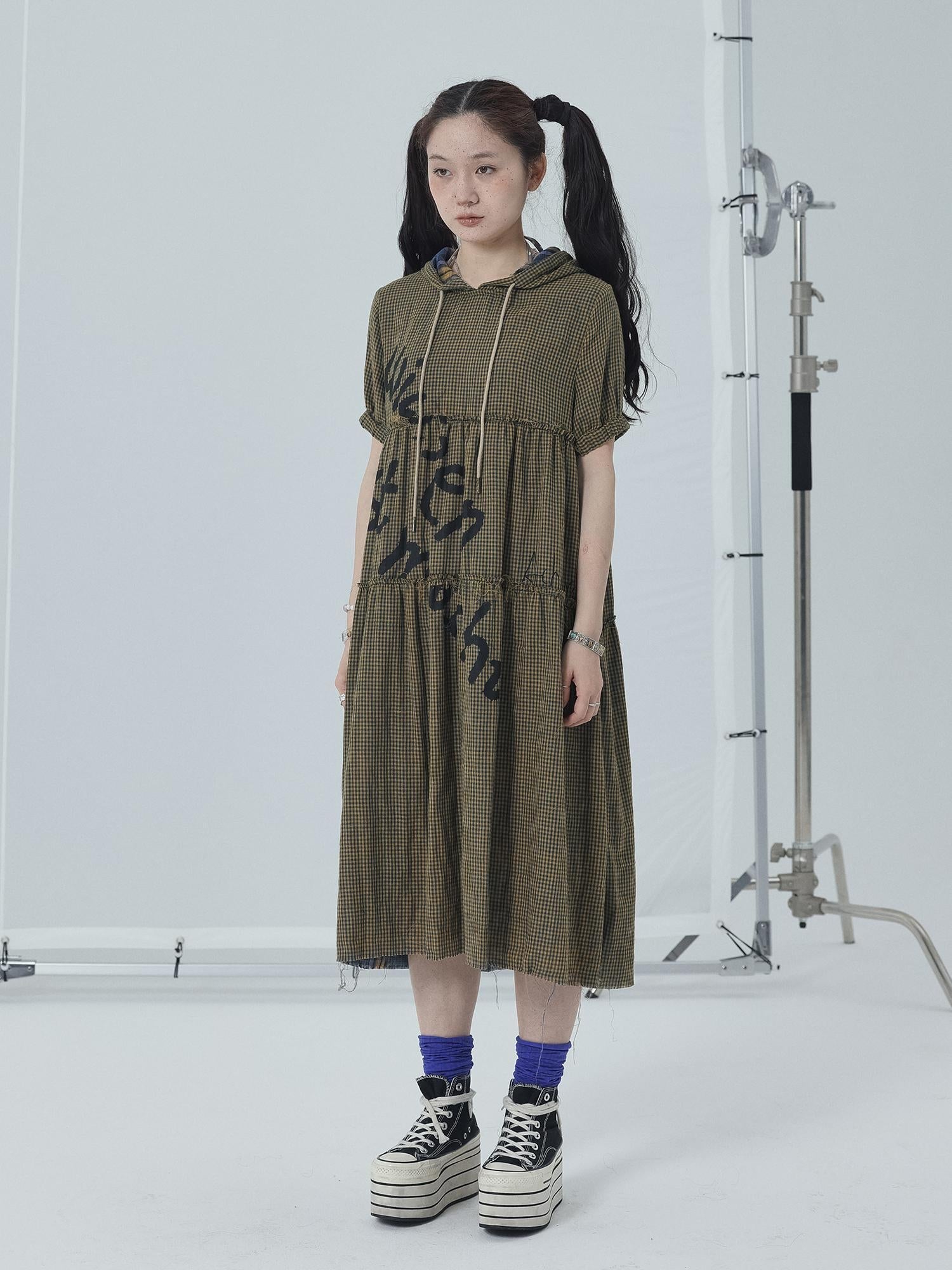 Achihara Reversible Plaid Trim Vintage A Line Dress For Summer Fall