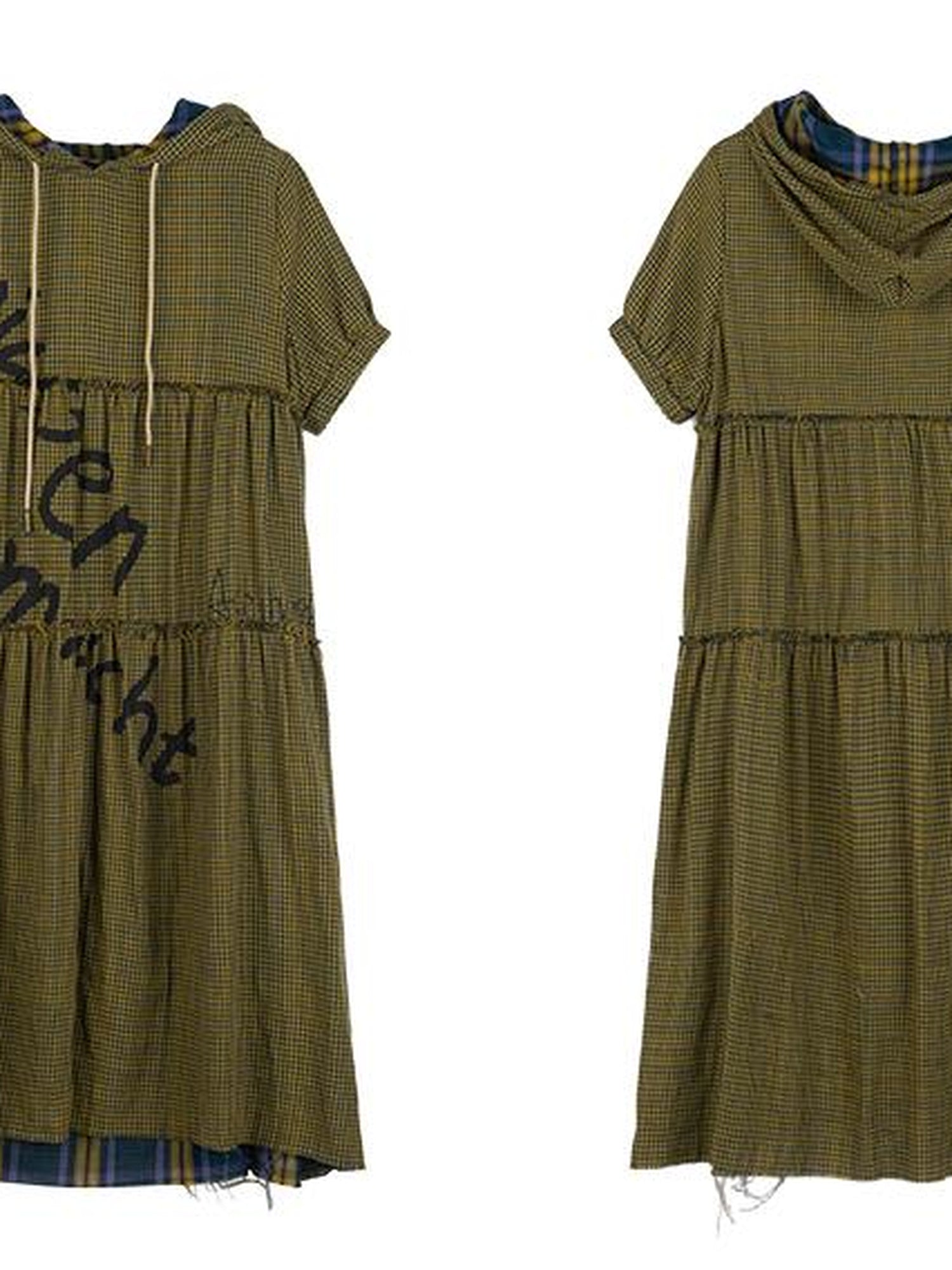 Achihara Reversible Plaid Trim Vintage A Line Dress For Summer Fall