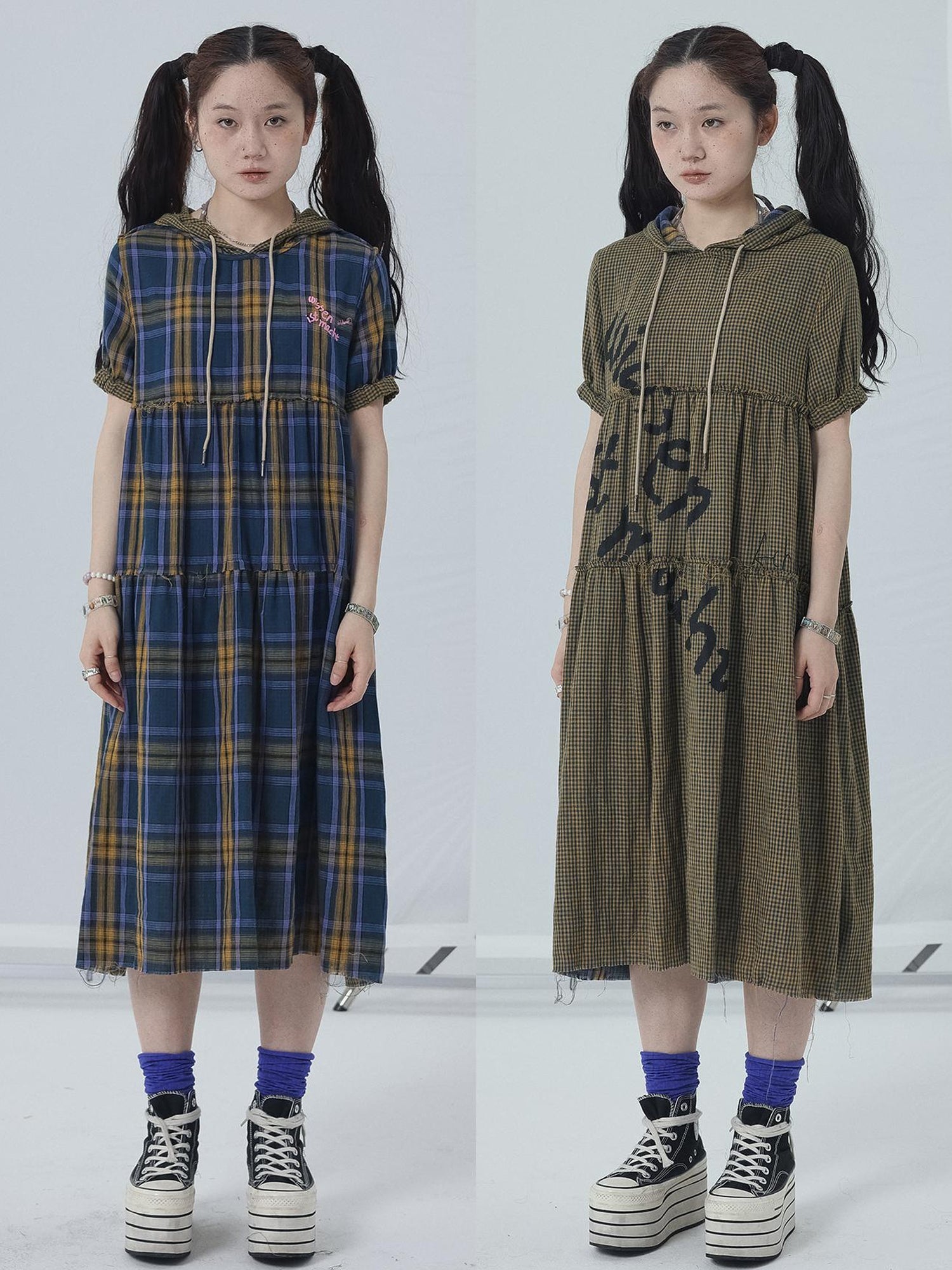 Achihara Reversible Plaid Trim Vintage A Line Dress For Summer Fall