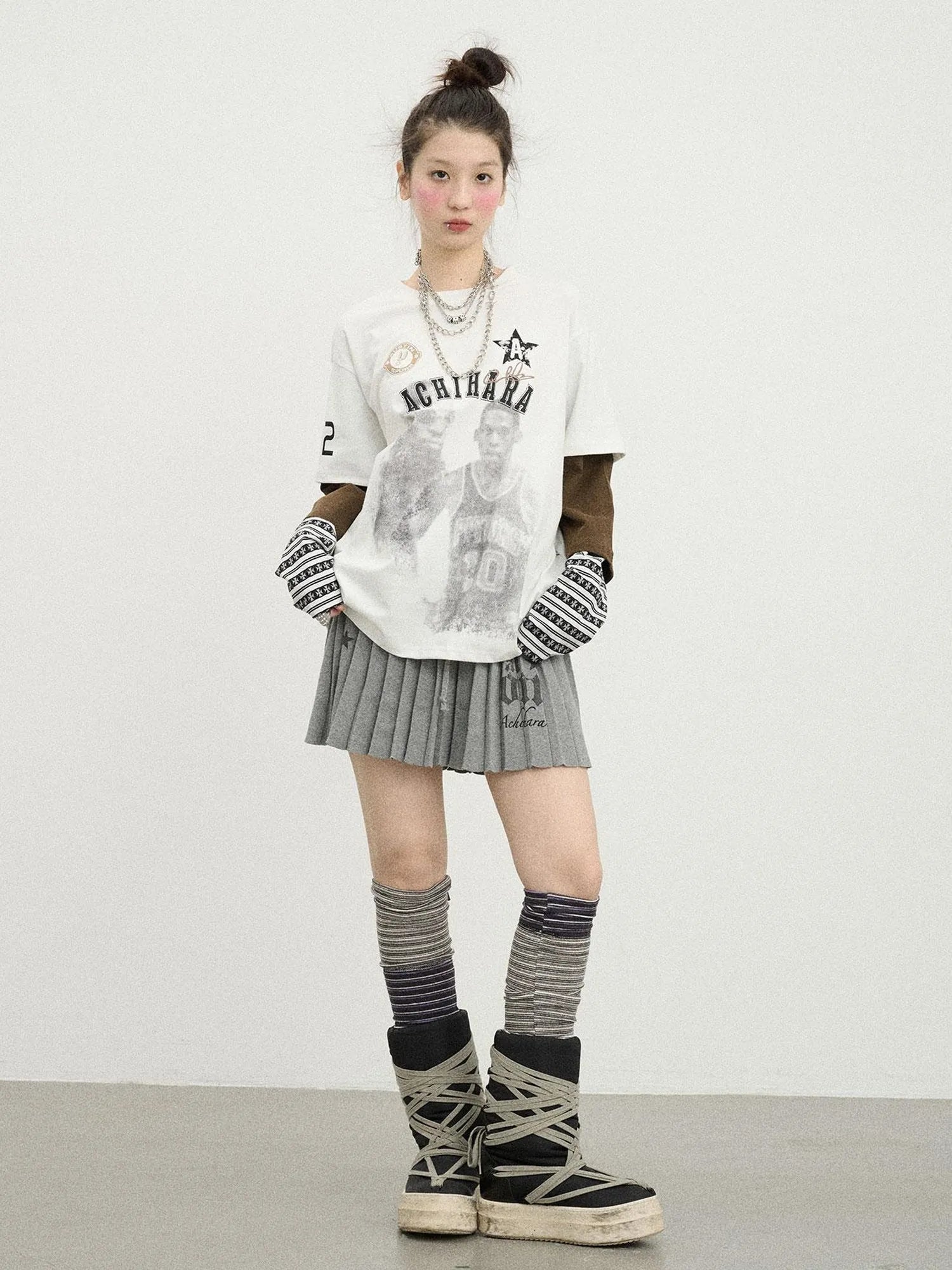 Rodman Oversized Jersey Tee V Neck T Shirt Long Sleeve