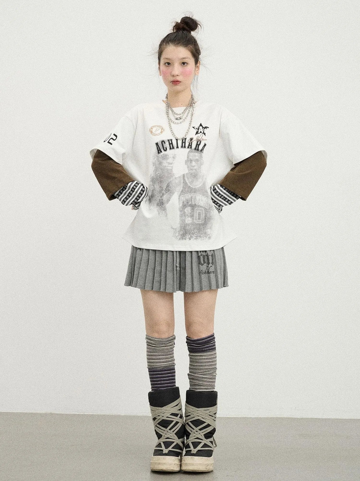 Rodman Oversized Jersey Tee V Neck T Shirt Long Sleeve