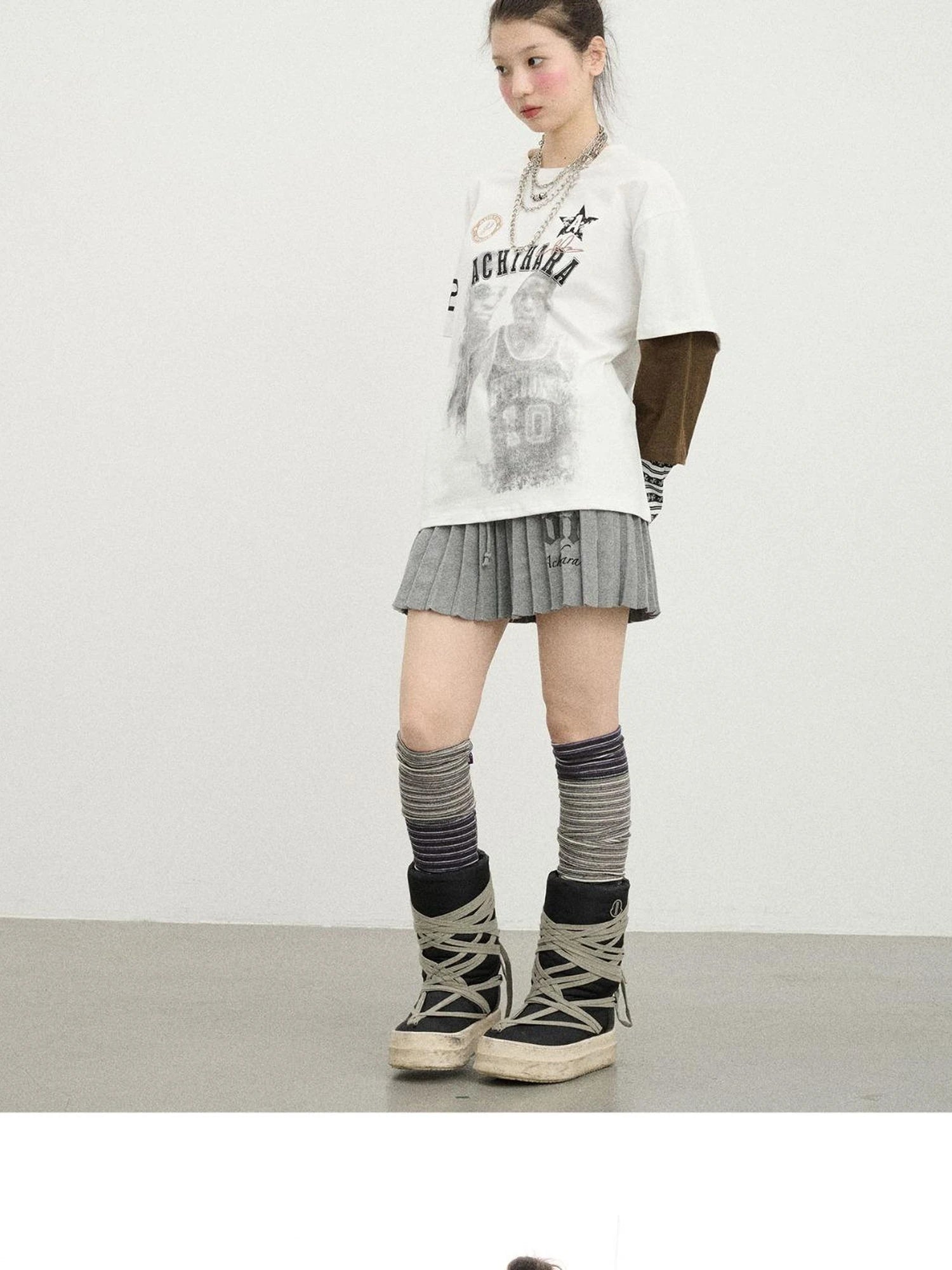 Rodman Oversized Jersey Tee V Neck T Shirt Long Sleeve