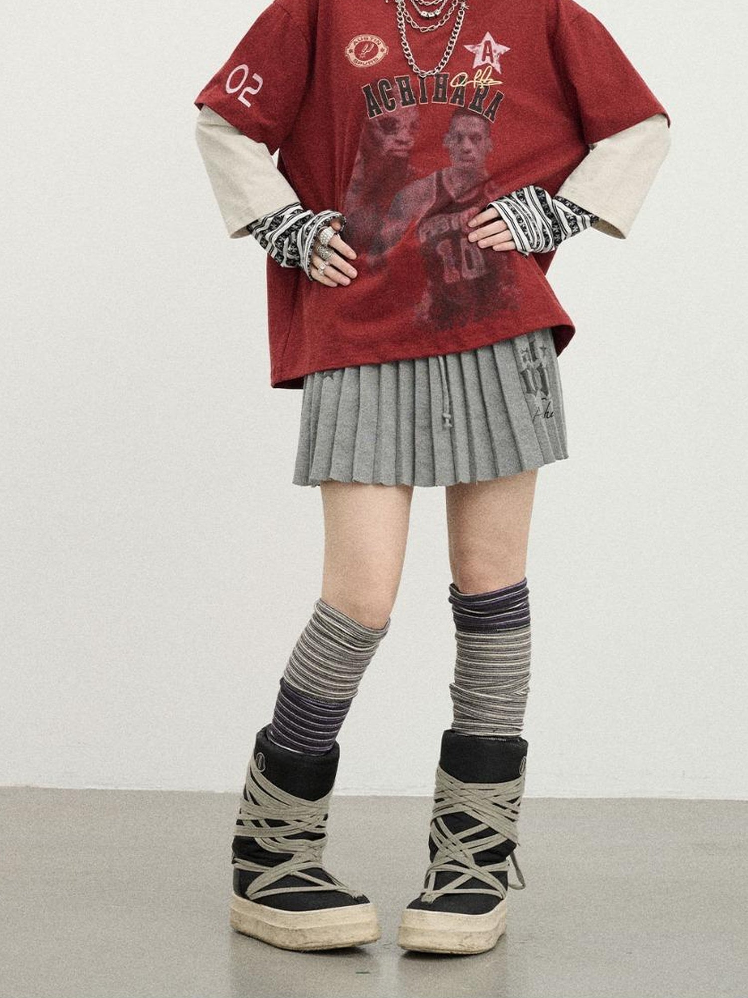 Achihara Rodman Oversized Jersey Tee V Neck T Shirt Long Sleeve