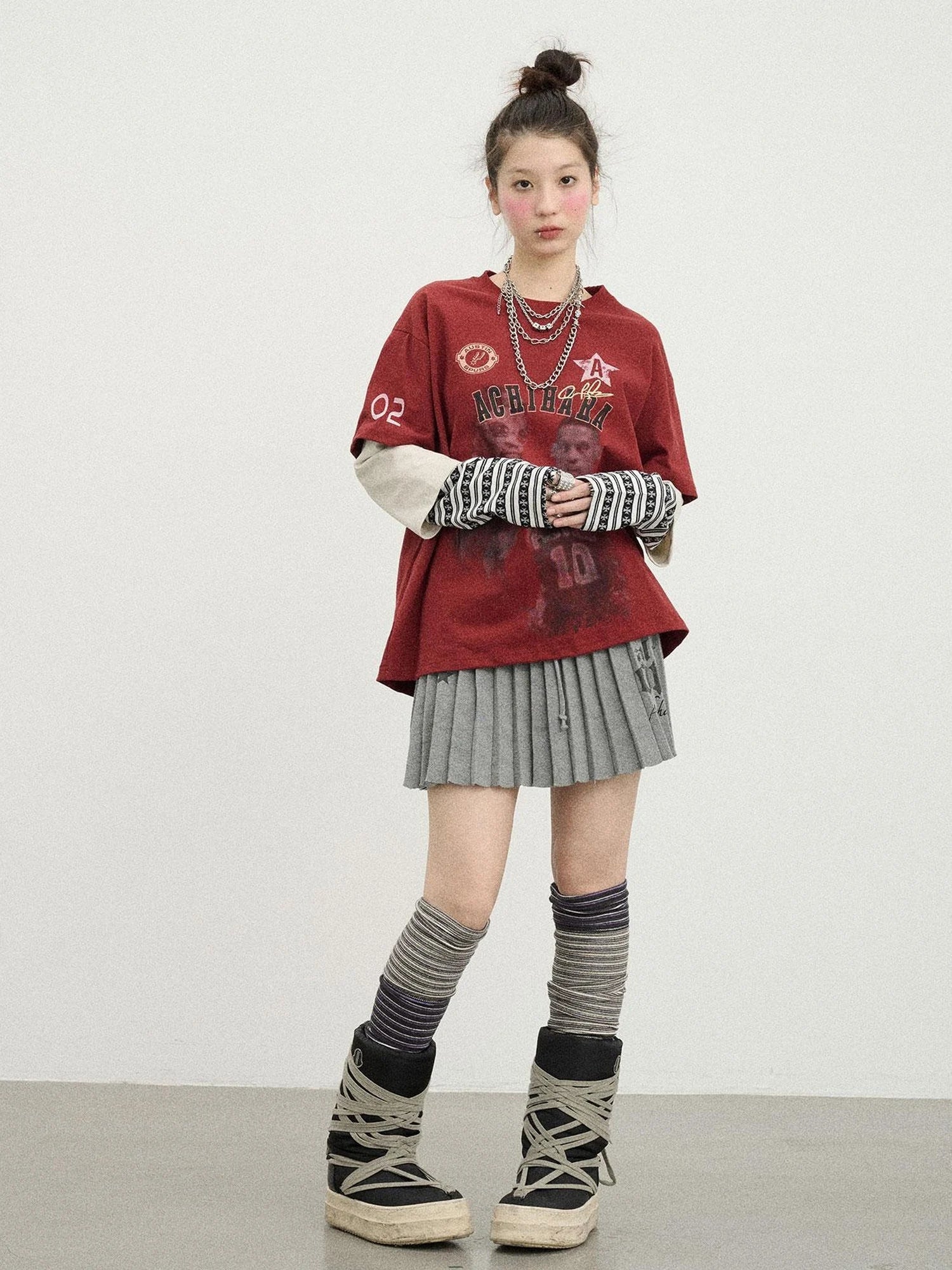 Rodman Oversized Jersey Tee V Neck T Shirt Long Sleeve