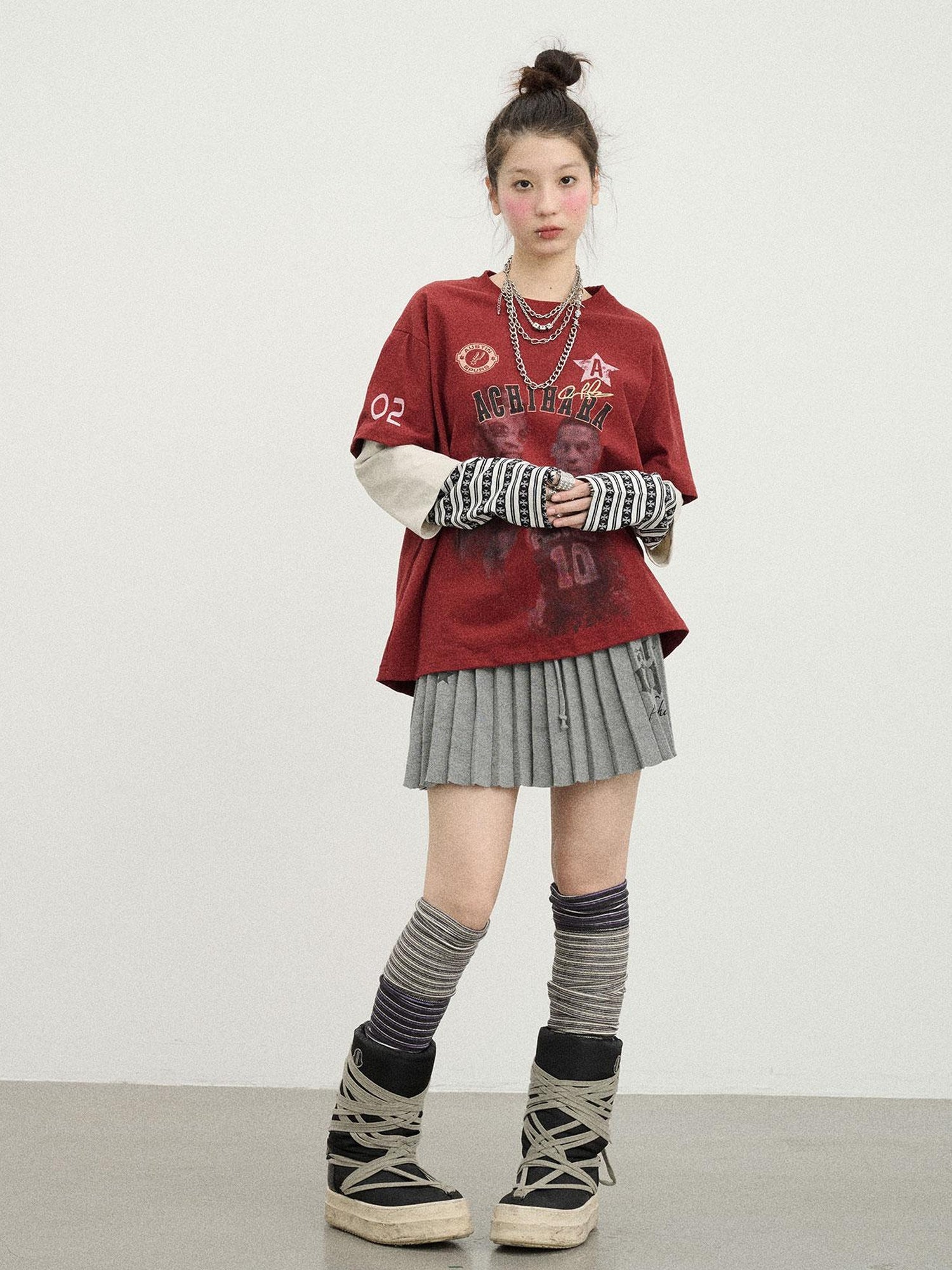 Achihara Rodman Oversized Jersey Tee V Neck T Shirt Long Sleeve