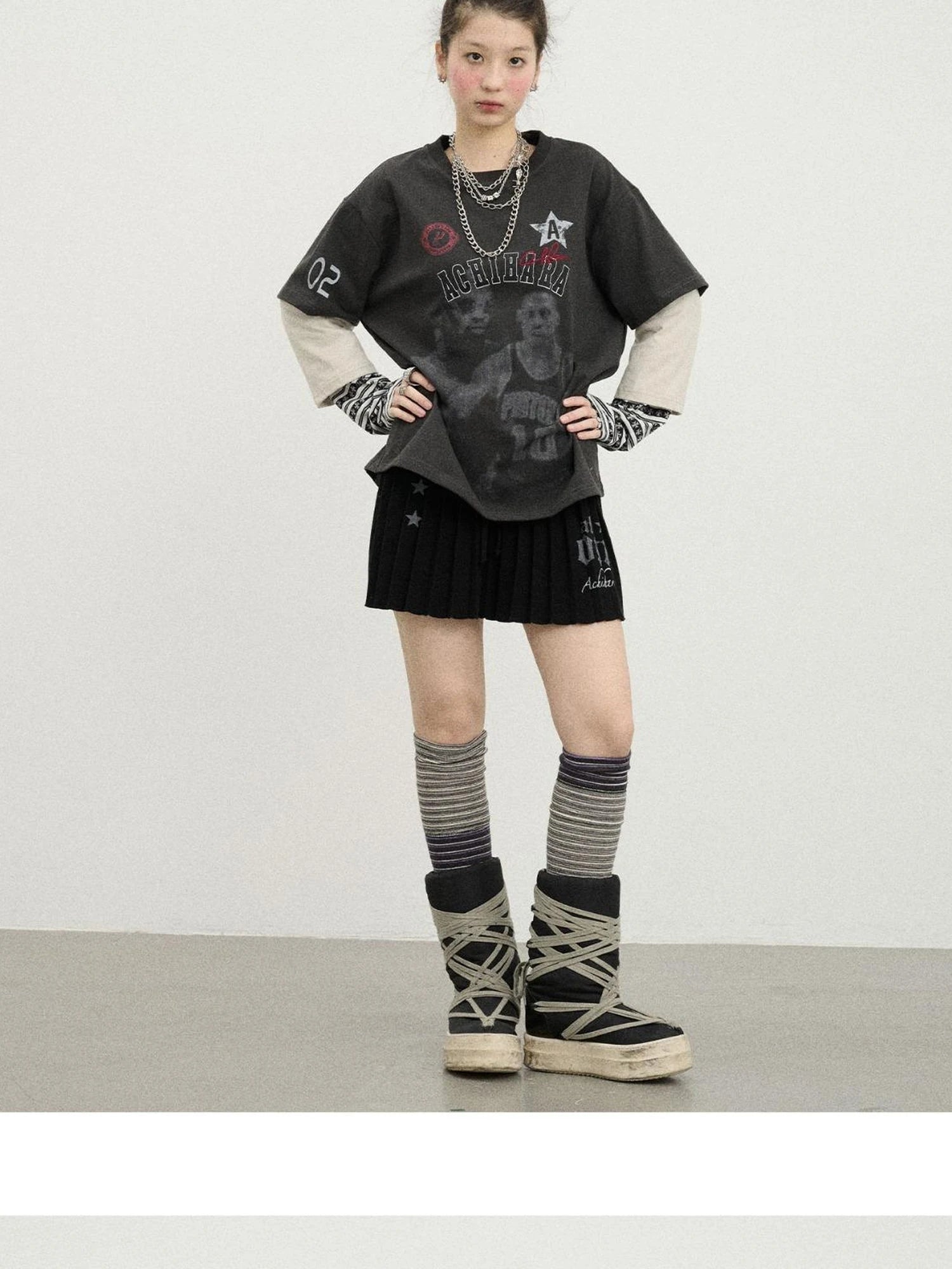 Rodman Oversized Jersey Tee V Neck T Shirt Long Sleeve