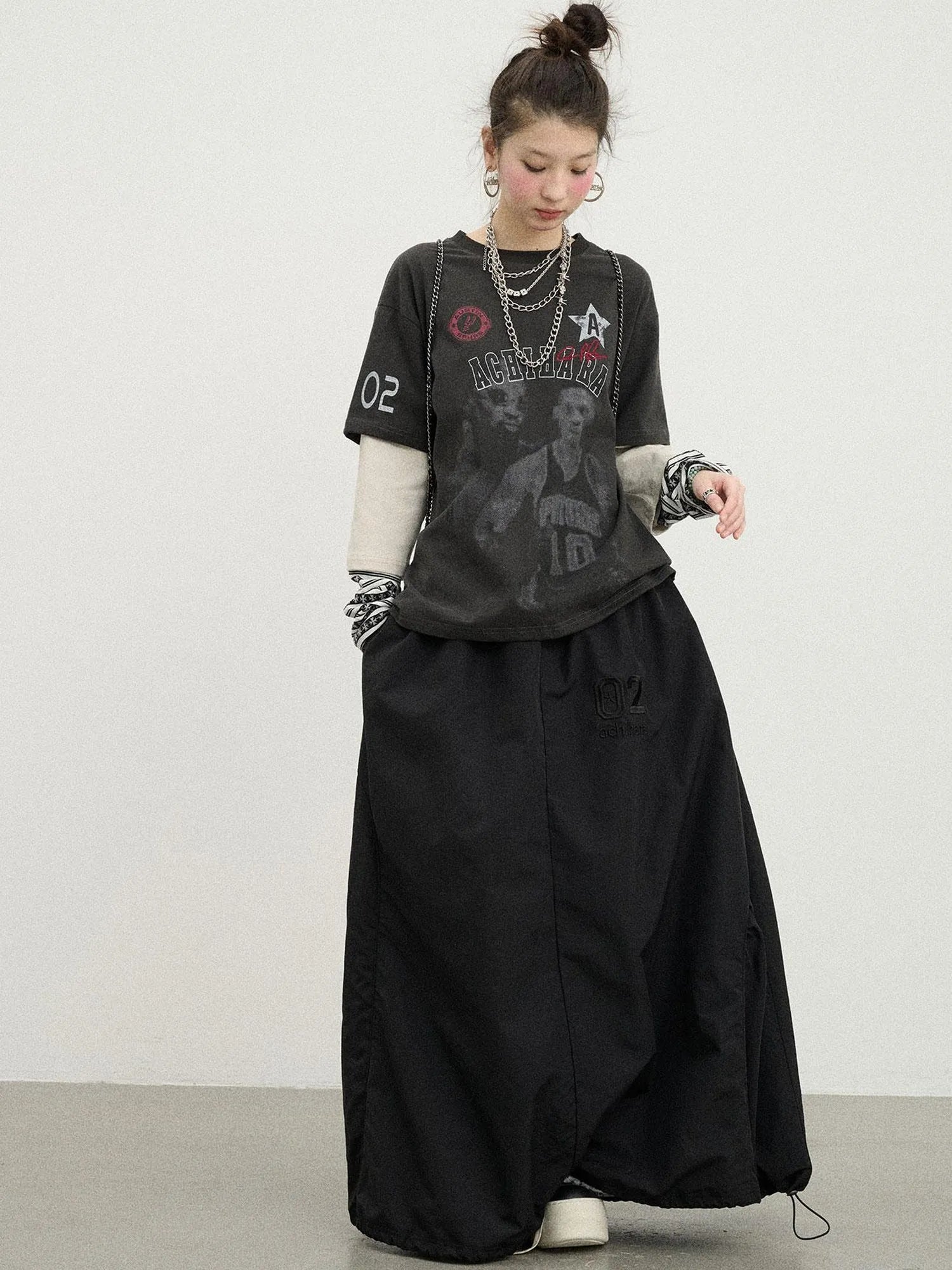 Rodman Oversized Jersey Tee V Neck T Shirt Long Sleeve