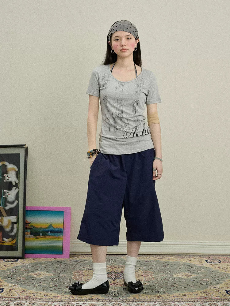 Achihara Romanesque Print Tee V-neck T-shirt Long-Sleeve-3
