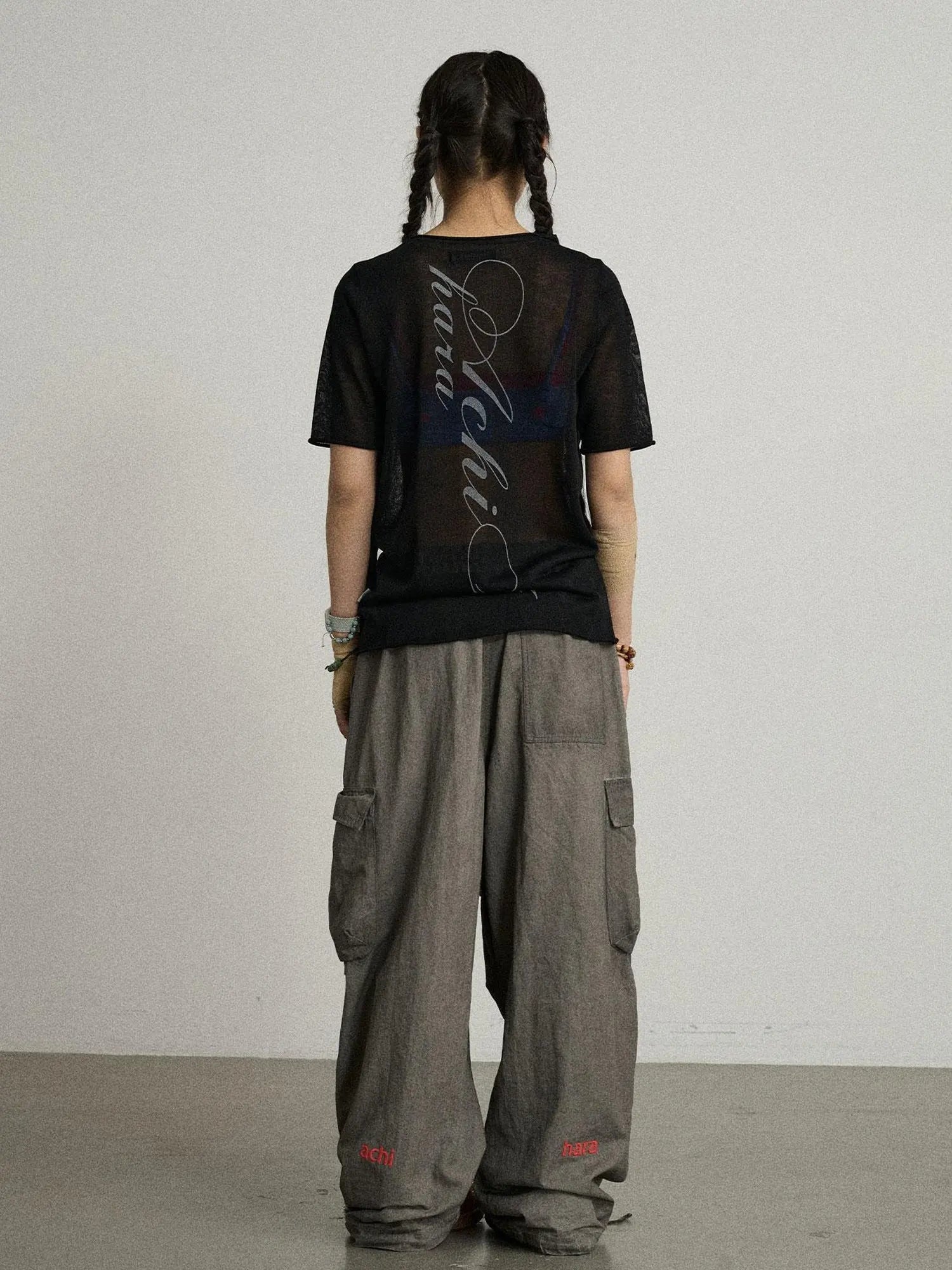 Sea Salt French Print Cropped Tee V-Neck T-Shirt Long-Sleeve