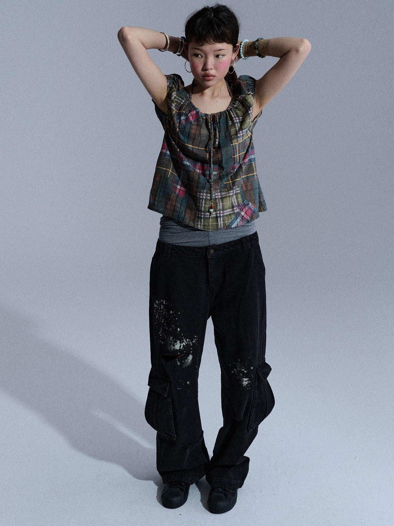 Achihara Seagull Motif Washed Embroidered Straight Women&