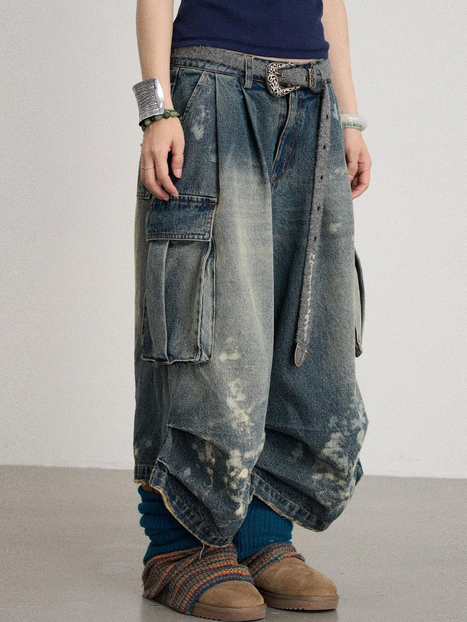 Achihara Seal Freckle Washed Denim Shorts