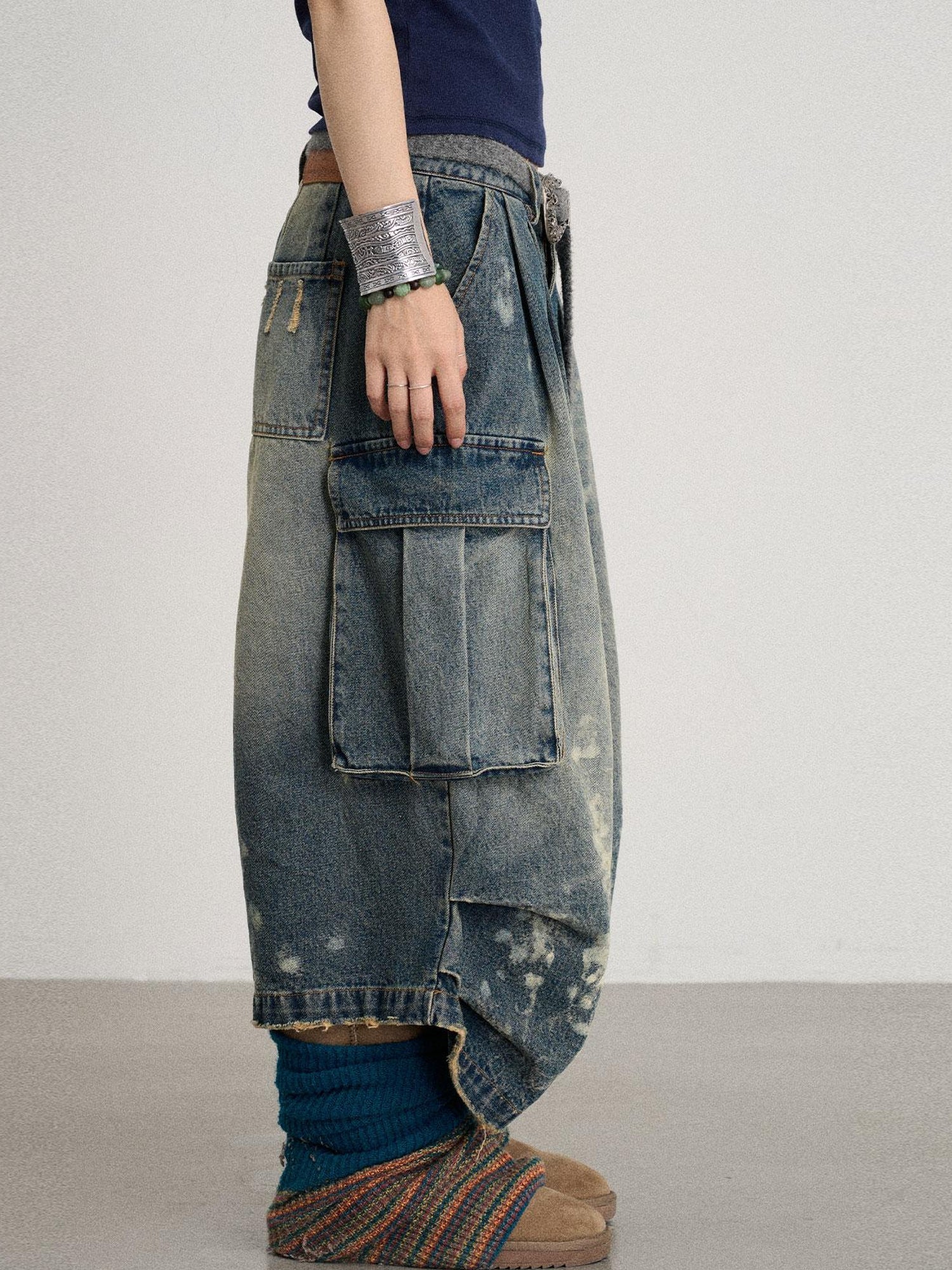 Achihara Seal Freckle Washed Denim Shorts