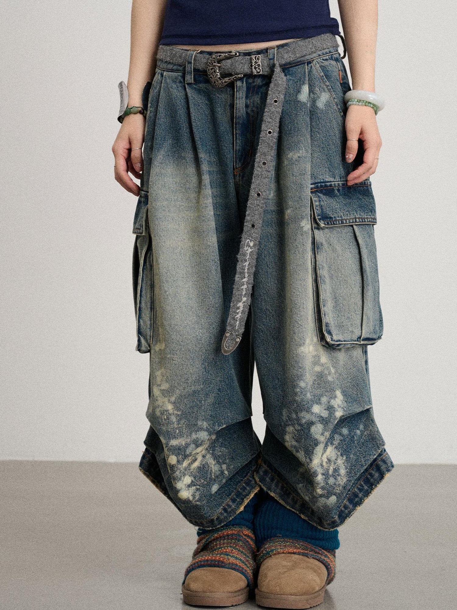 Achihara Seal Freckle Washed Denim Shorts