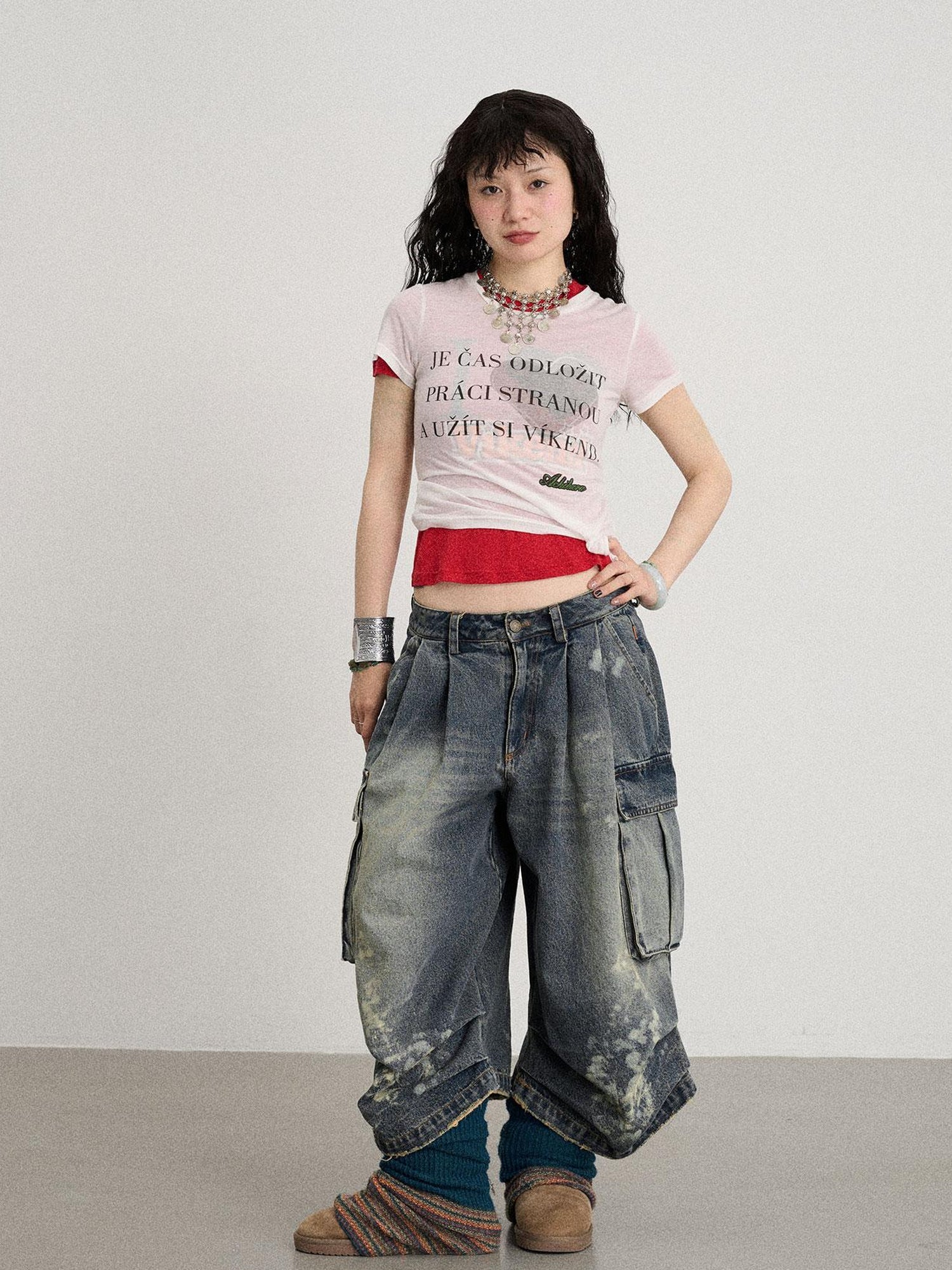 Achihara Seal Freckle Washed Denim Shorts