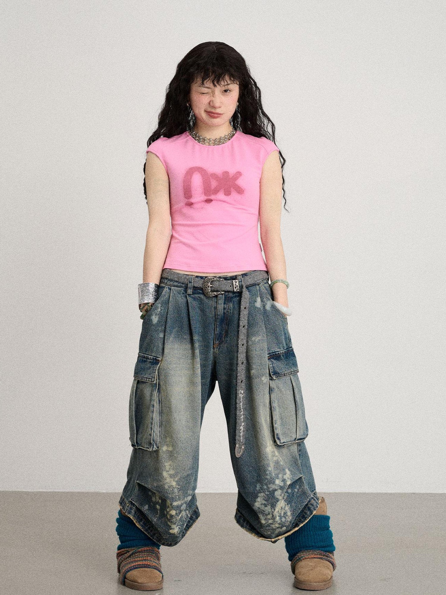 Achihara Seal Freckle Washed Denim Shorts