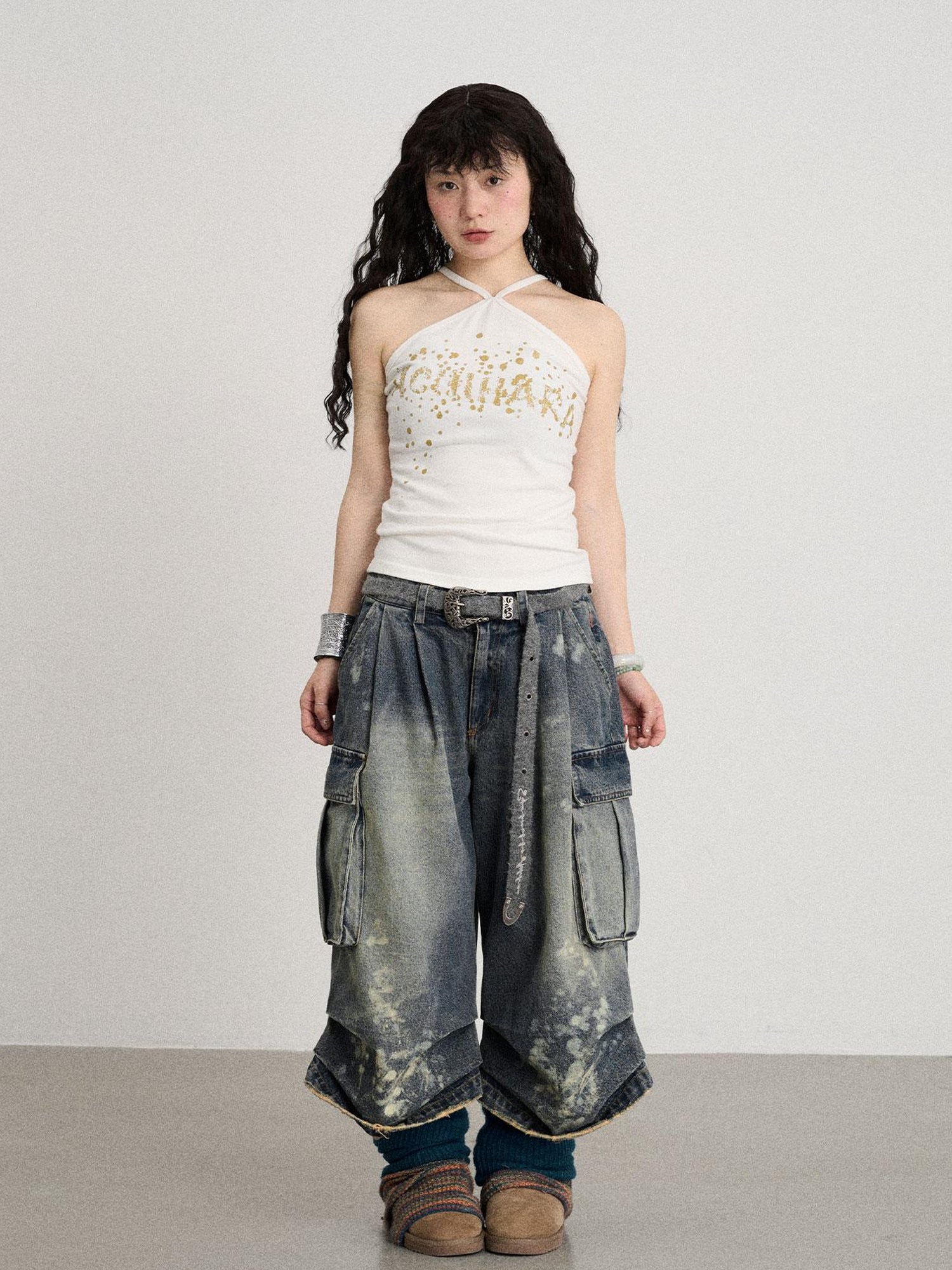 Achihara Seal Freckle Washed Denim Shorts