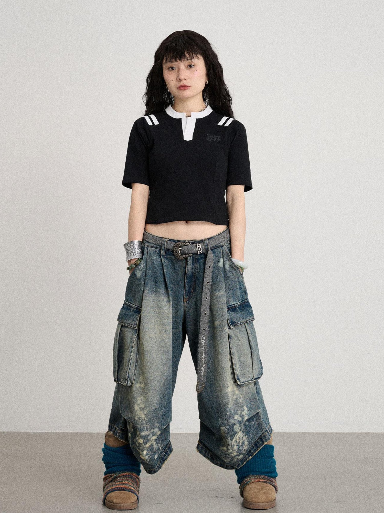 Achihara Seal Freckle Washed Denim Shorts