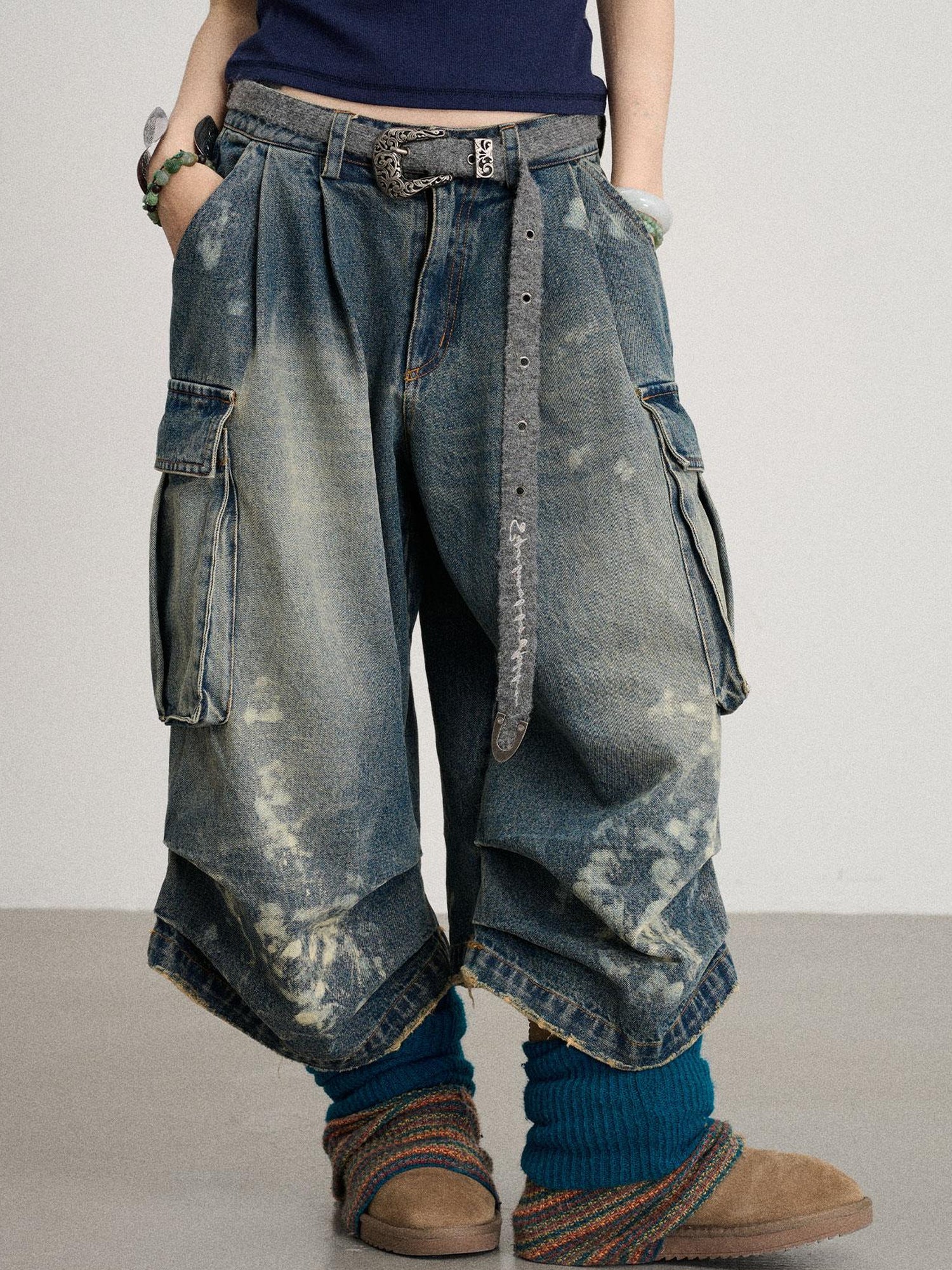 Achihara Seal Freckle Washed Denim Shorts