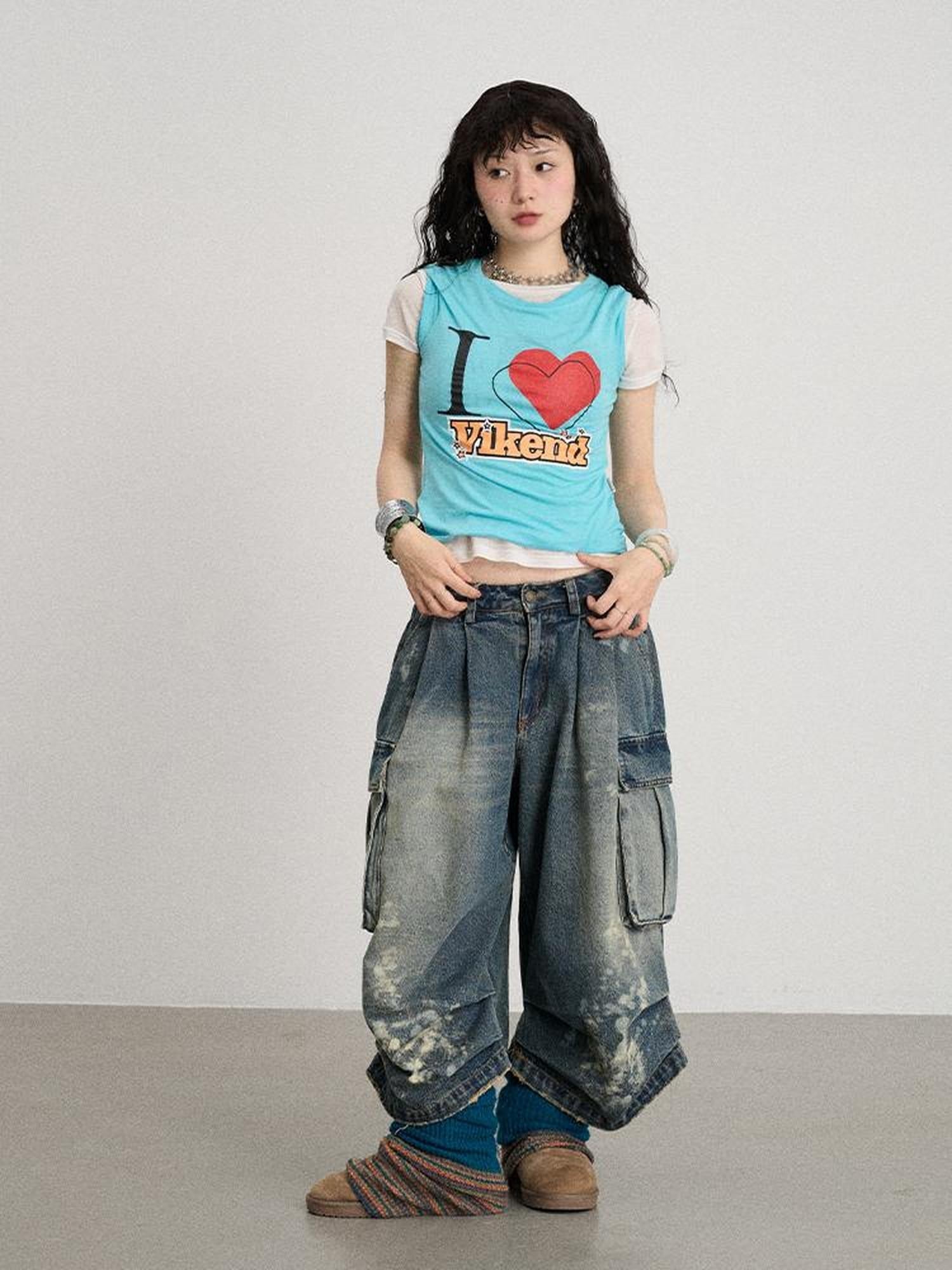 Achihara Seal Freckle Washed Denim Shorts