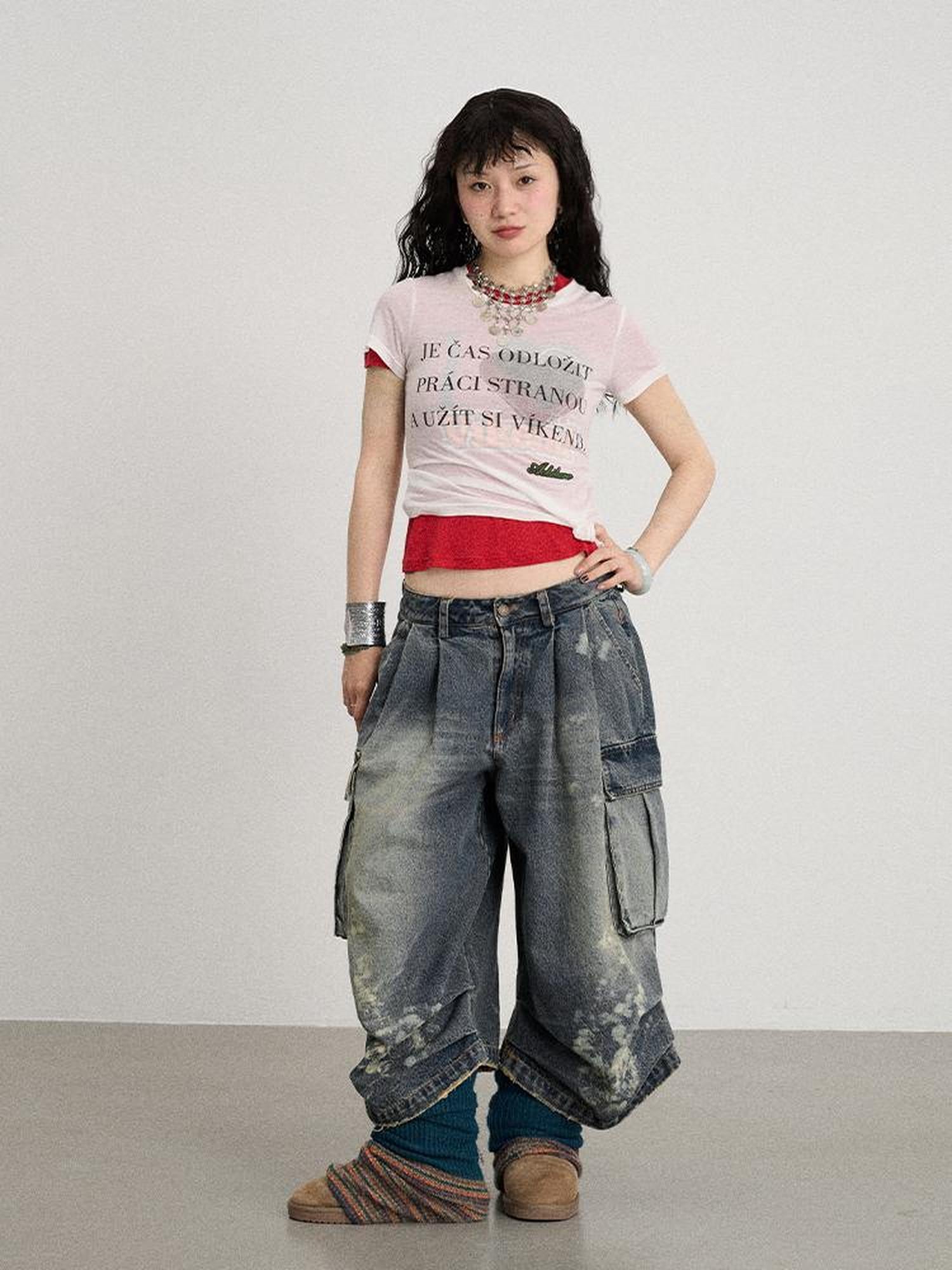 Achihara Seal Freckle Washed Denim Shorts
