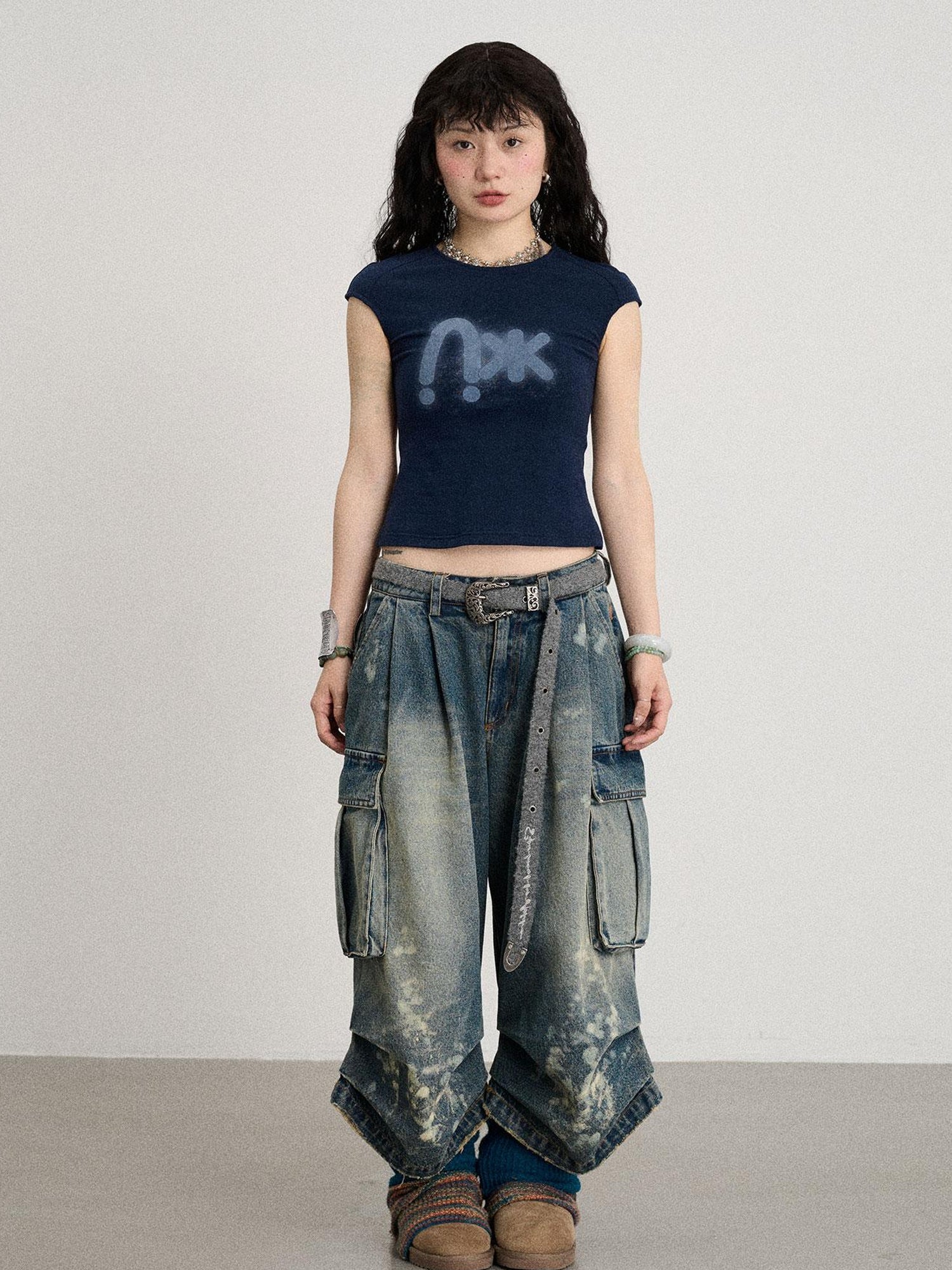 Achihara Seal Freckle Washed Denim Shorts
