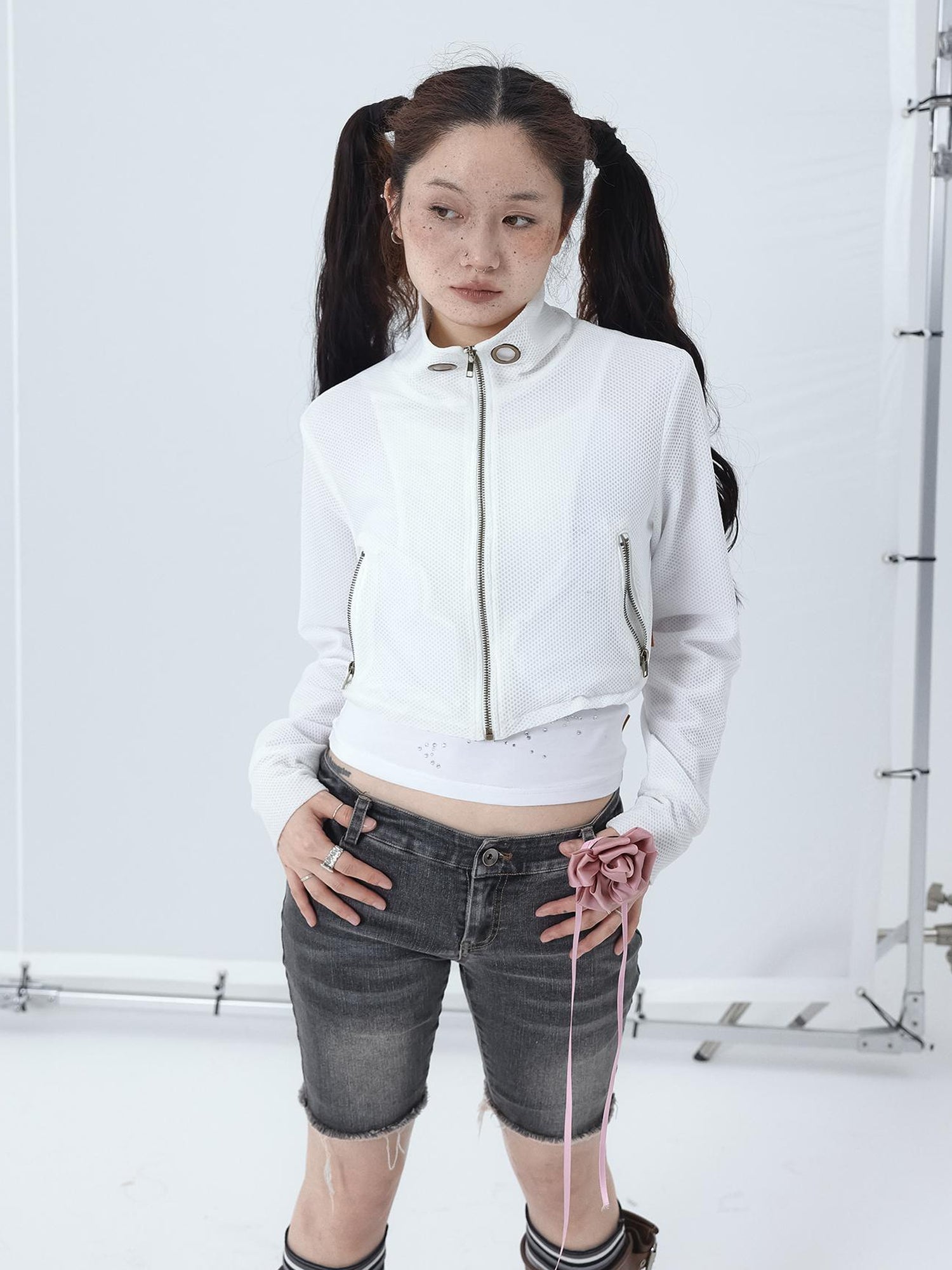 Achihara Sheer Mesh Long Sleeve Crop Sun Jacket