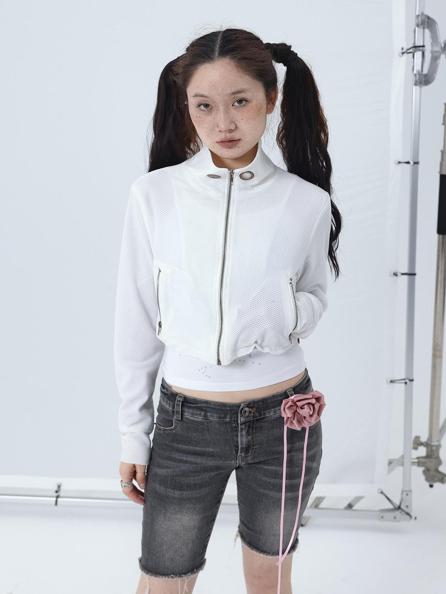 Achihara Sheer Mesh Long Sleeve Crop Sun Jacket