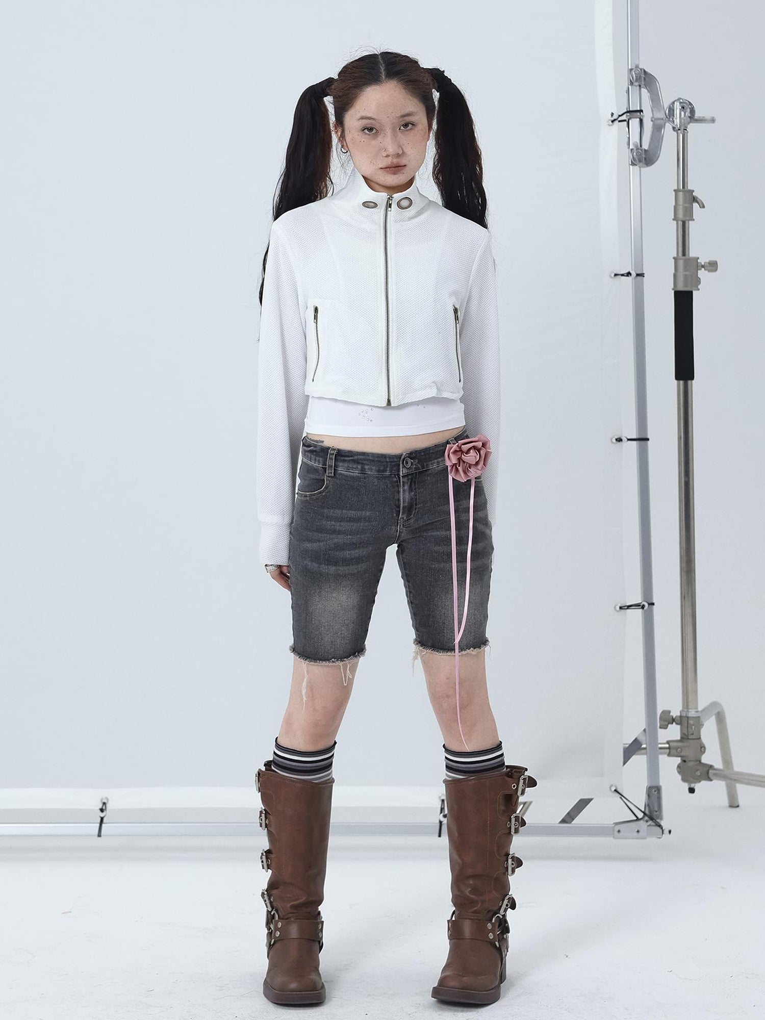 Achihara Sheer Mesh Long Sleeve Crop Sun Jacket