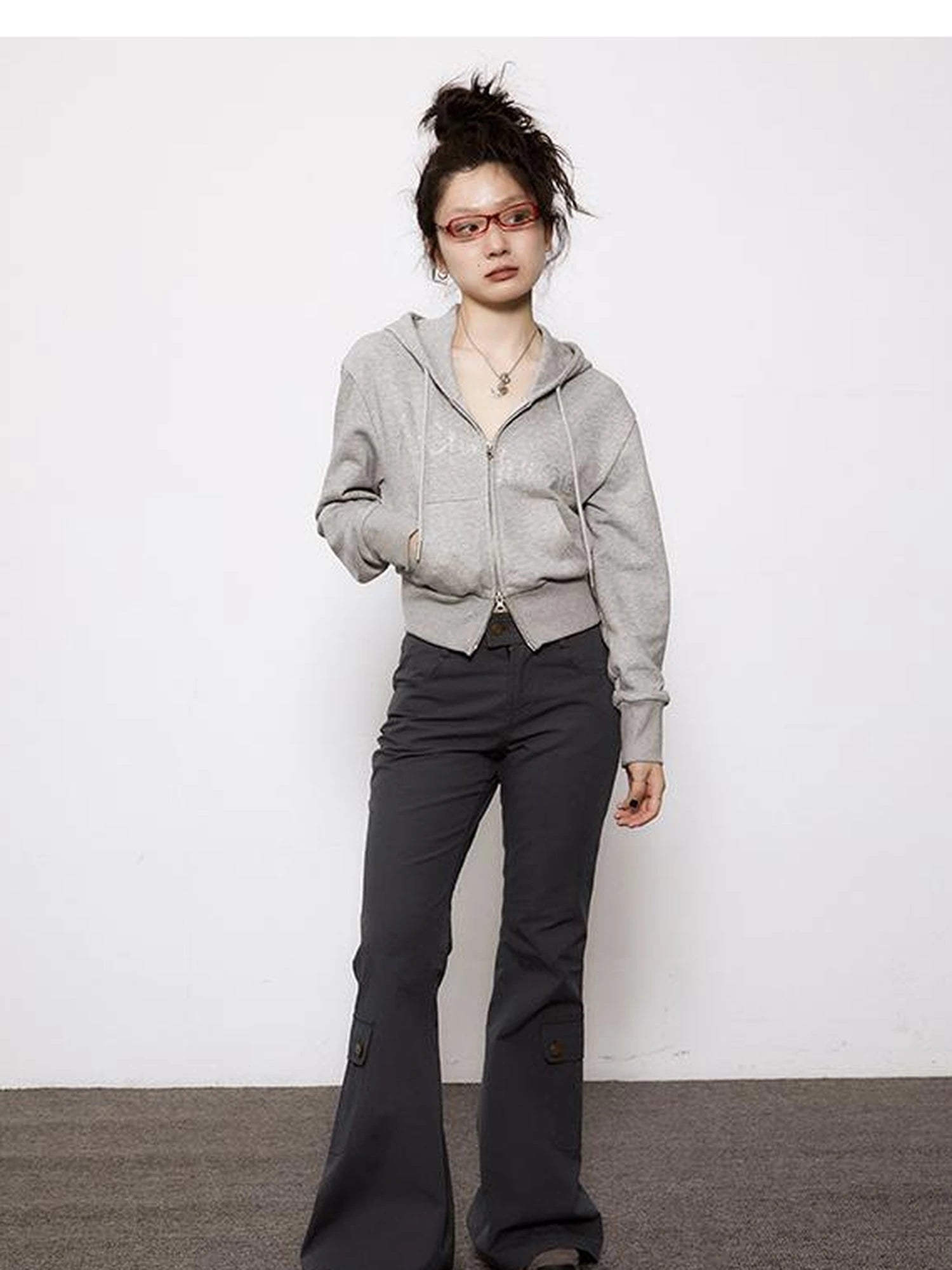 Short Heavy Hooded Sweater With Rhinestones