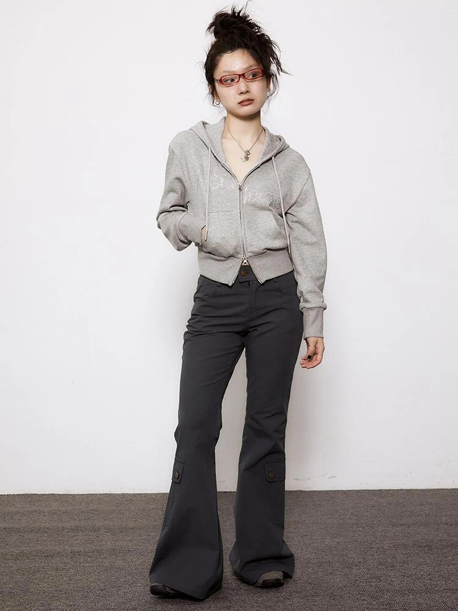 Short Heavy Hooded Sweater With Rhinestones