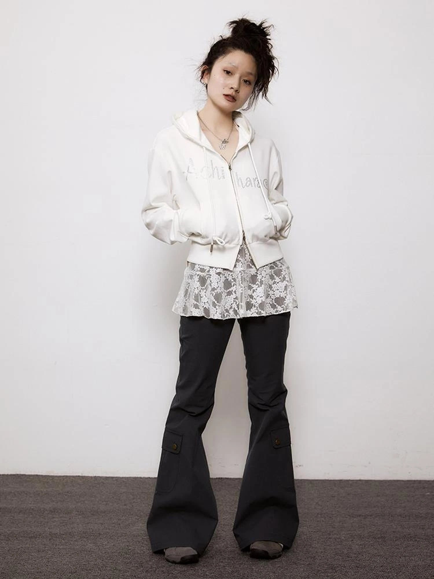 Short Heavy Hooded Sweater With Rhinestones