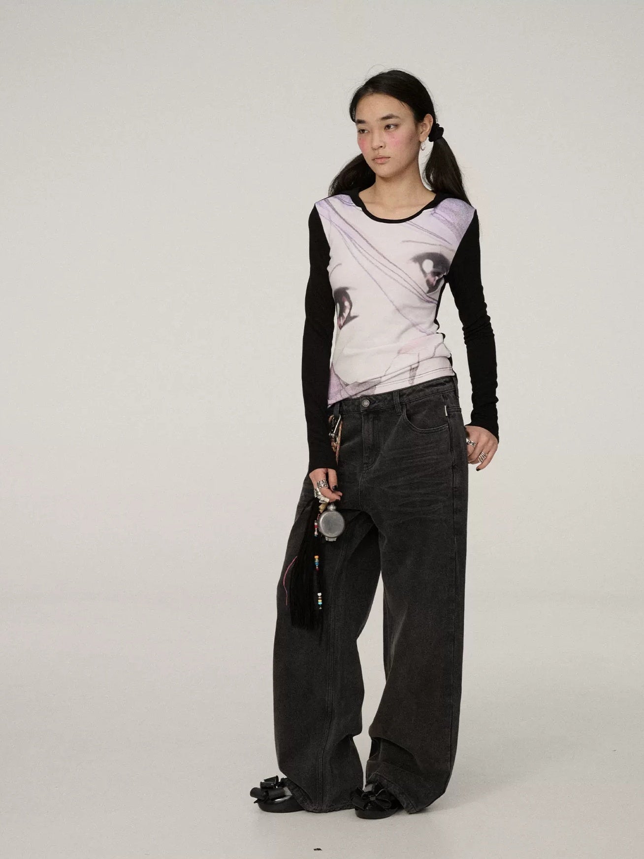 Achihara Smart Commuter Straight Leg Natural Waist Button Fly Denim Black Grey Pants