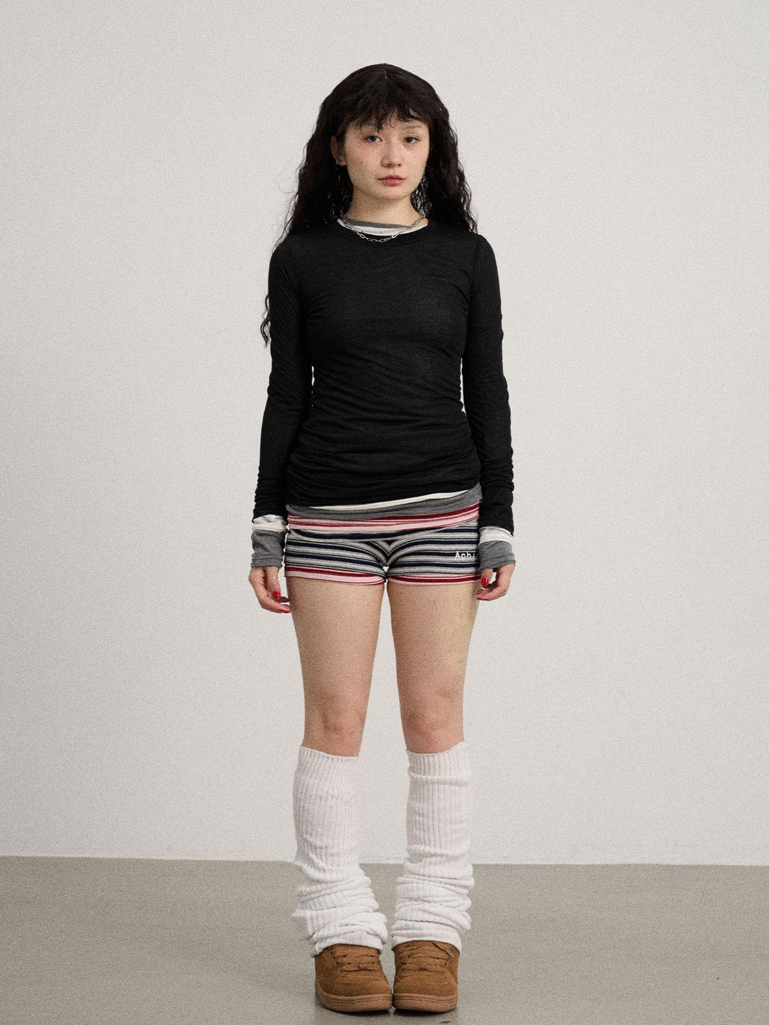 Achihara Smoothie Ice Knit Tee V Neck T Shirt Long Sleeve