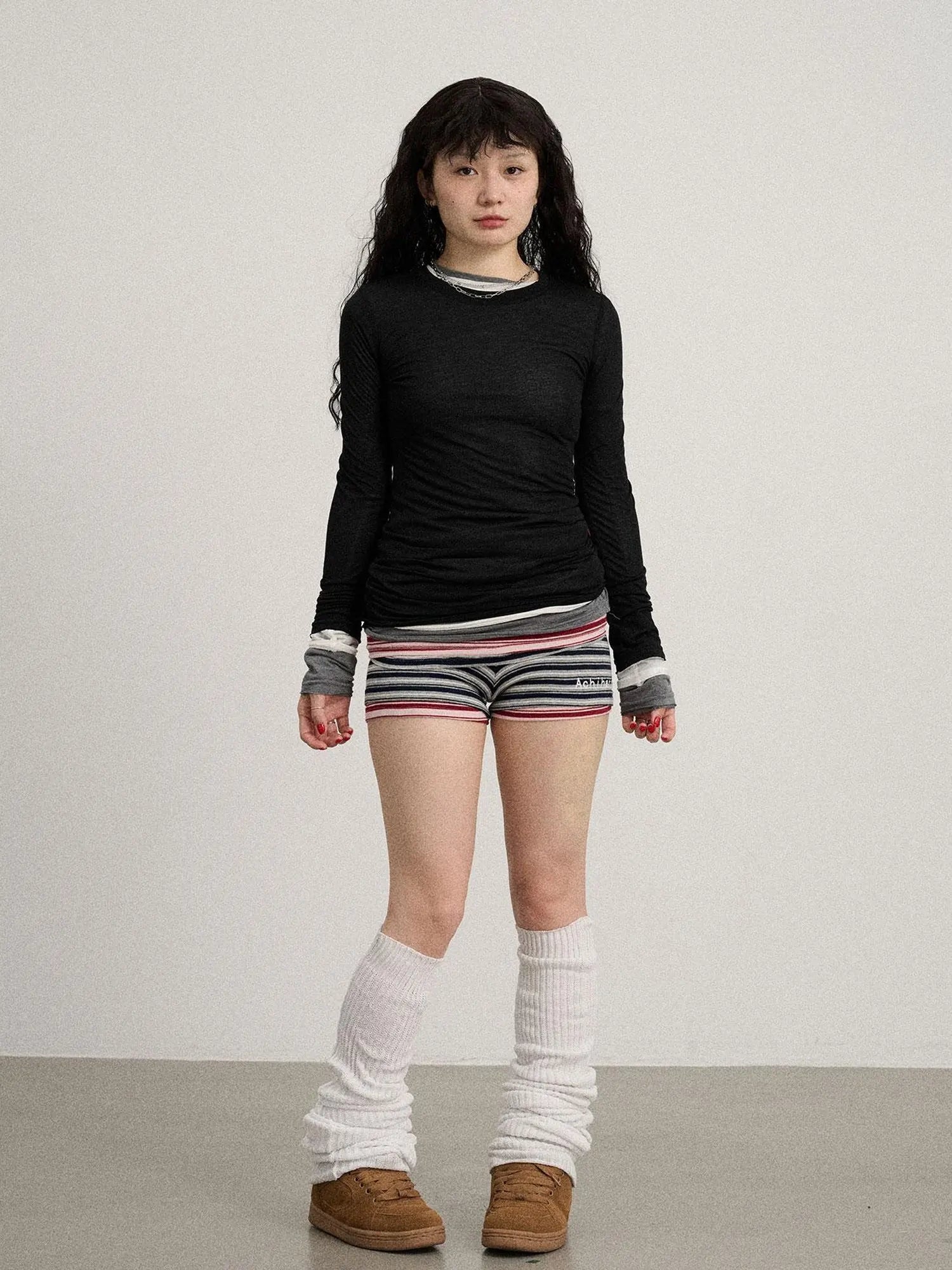Smoothie Ice Knit Tee V Neck T Shirt Long Sleeve