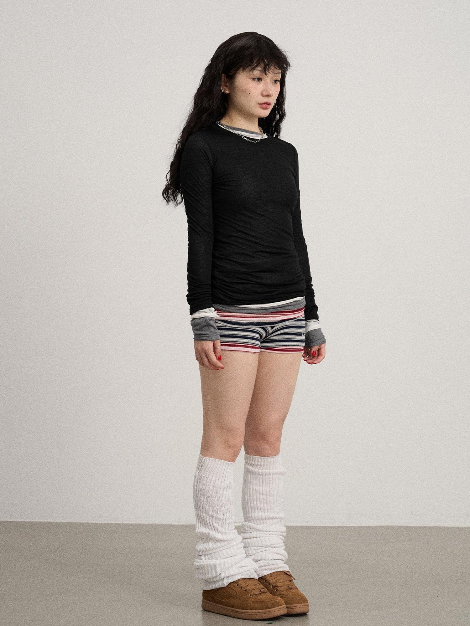 Achihara Smoothie Ice Knit Tee V Neck T Shirt Long Sleeve