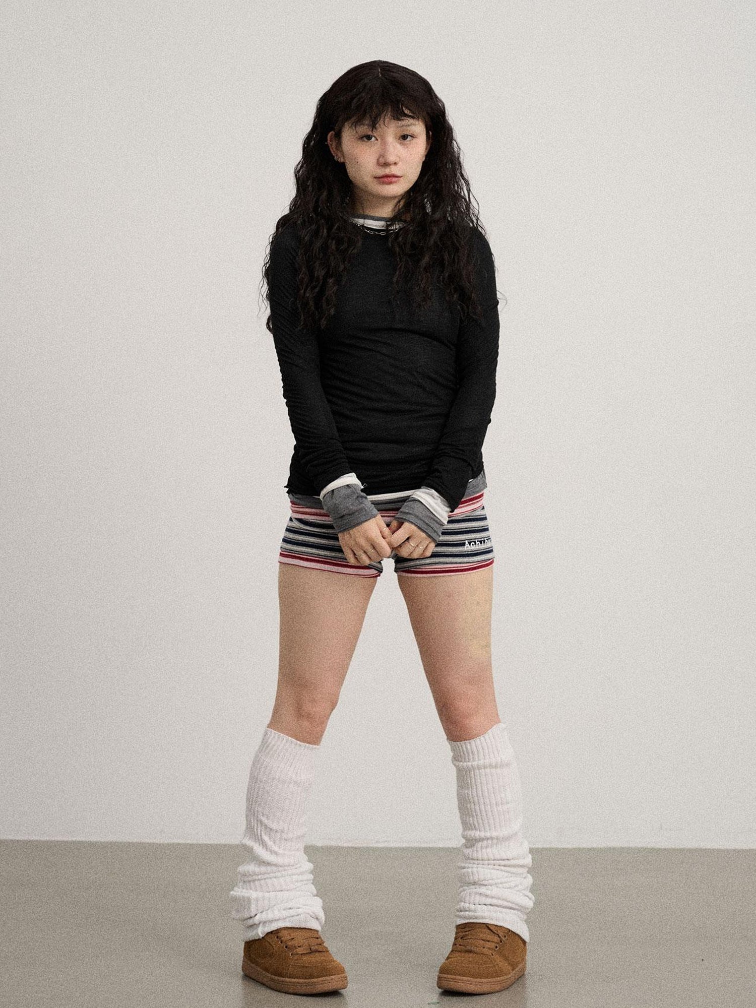 Achihara Smoothie Ice Knit Tee V Neck T Shirt Long Sleeve