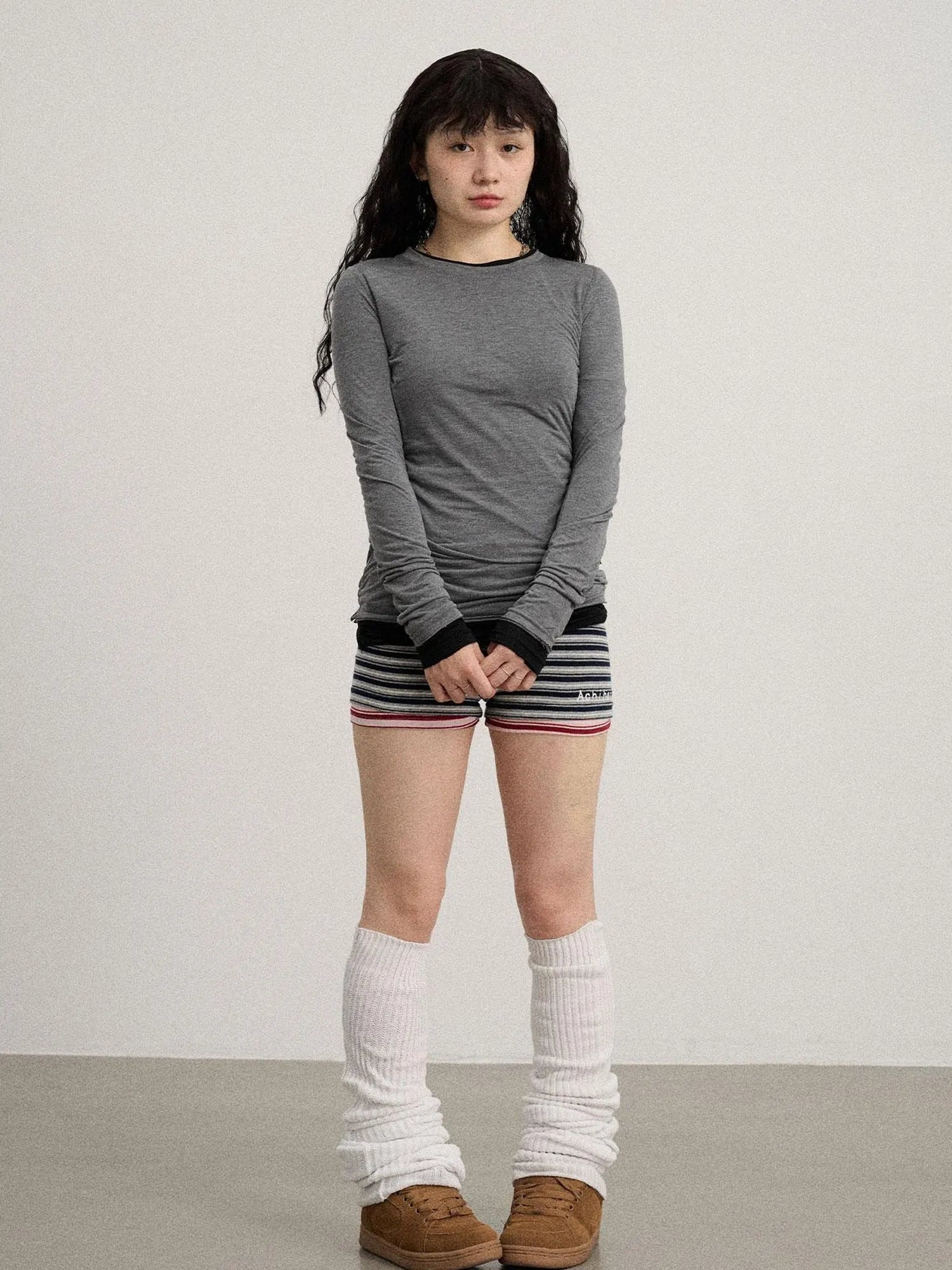Smoothie Ice Knit Tee V Neck T Shirt Long Sleeve