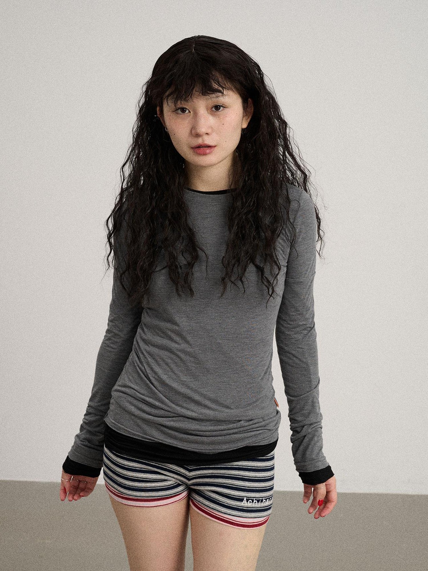 Achihara Smoothie Ice Knit Tee V Neck T Shirt Long Sleeve