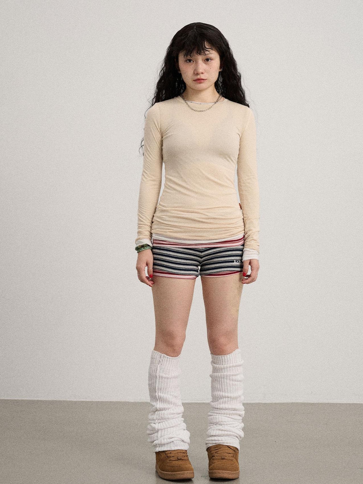 Achihara Smoothie Ice Knit Tee V Neck T Shirt Long Sleeve