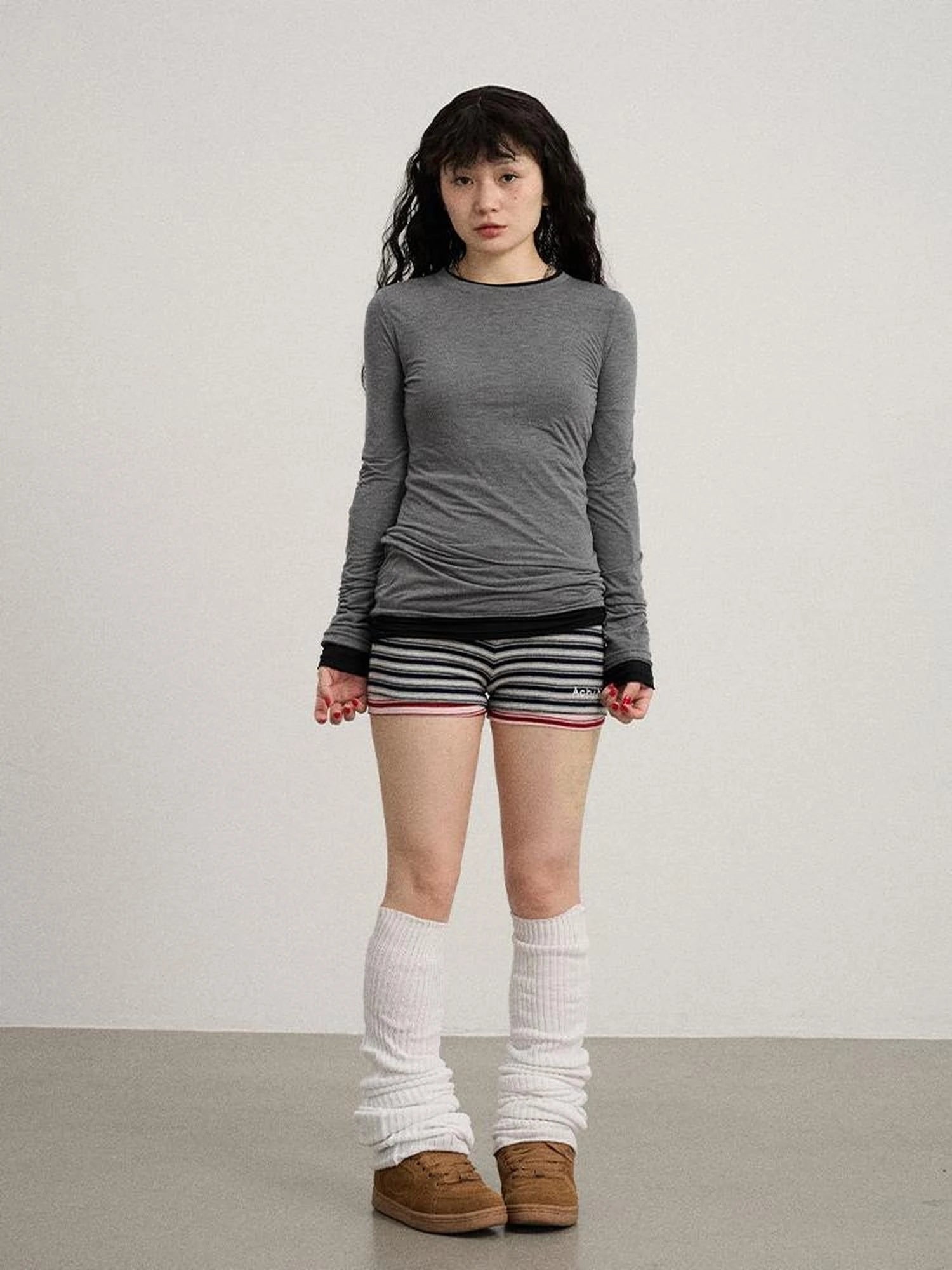Smoothie Ice Knit Tee V Neck T Shirt Long Sleeve