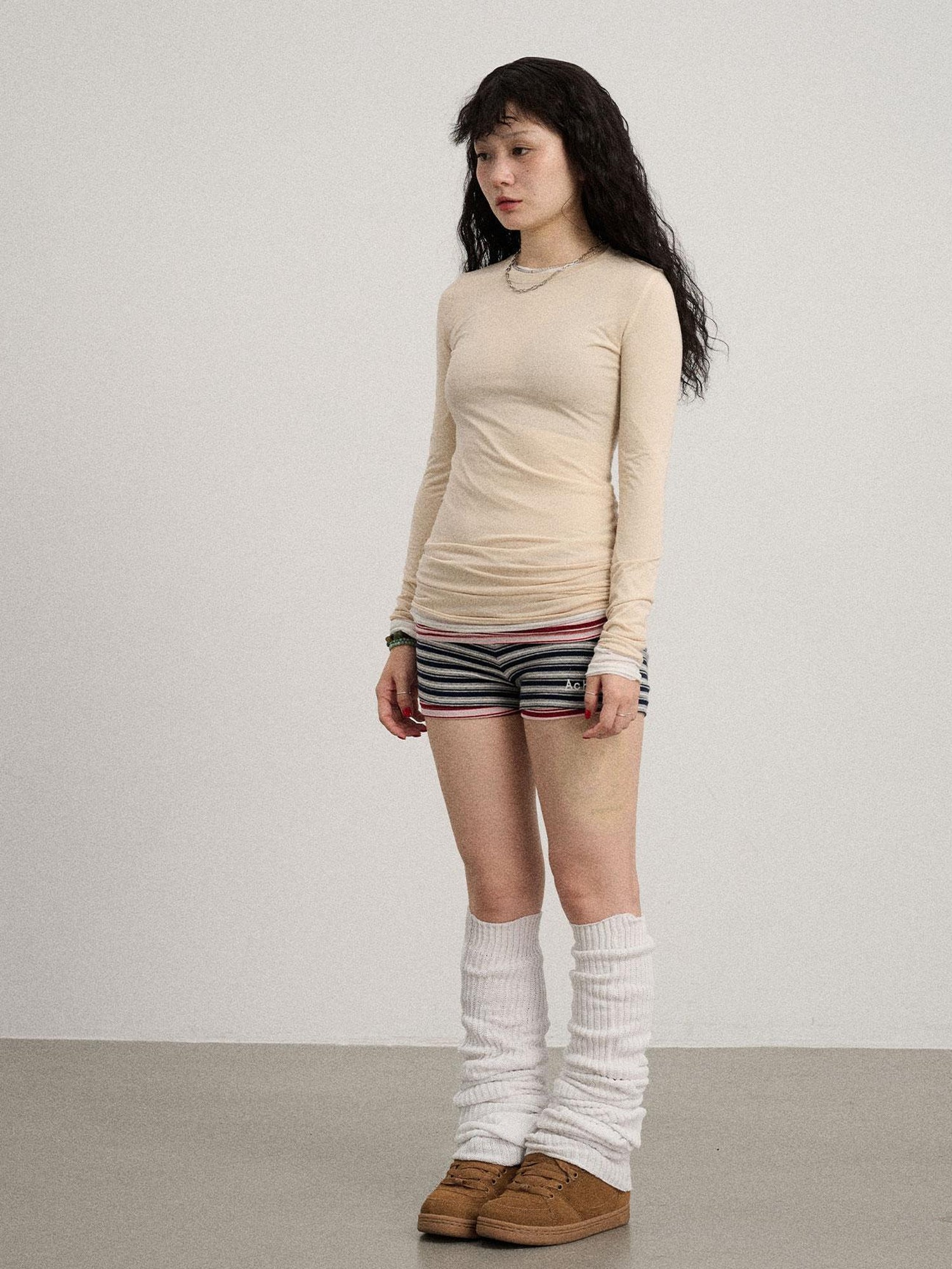Achihara Smoothie Ice Knit Tee V Neck T Shirt Long Sleeve