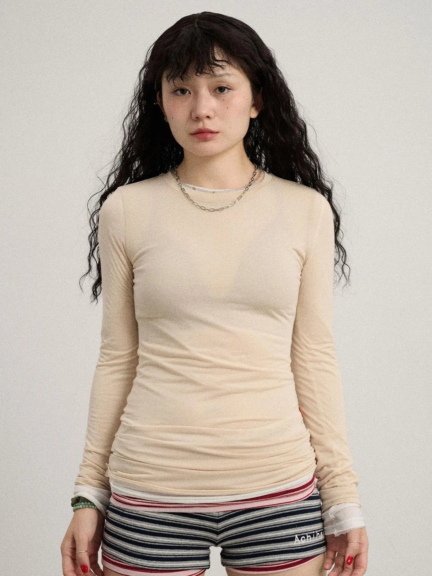 Smoothie Ice Knit Tee V Neck T Shirt Long Sleeve